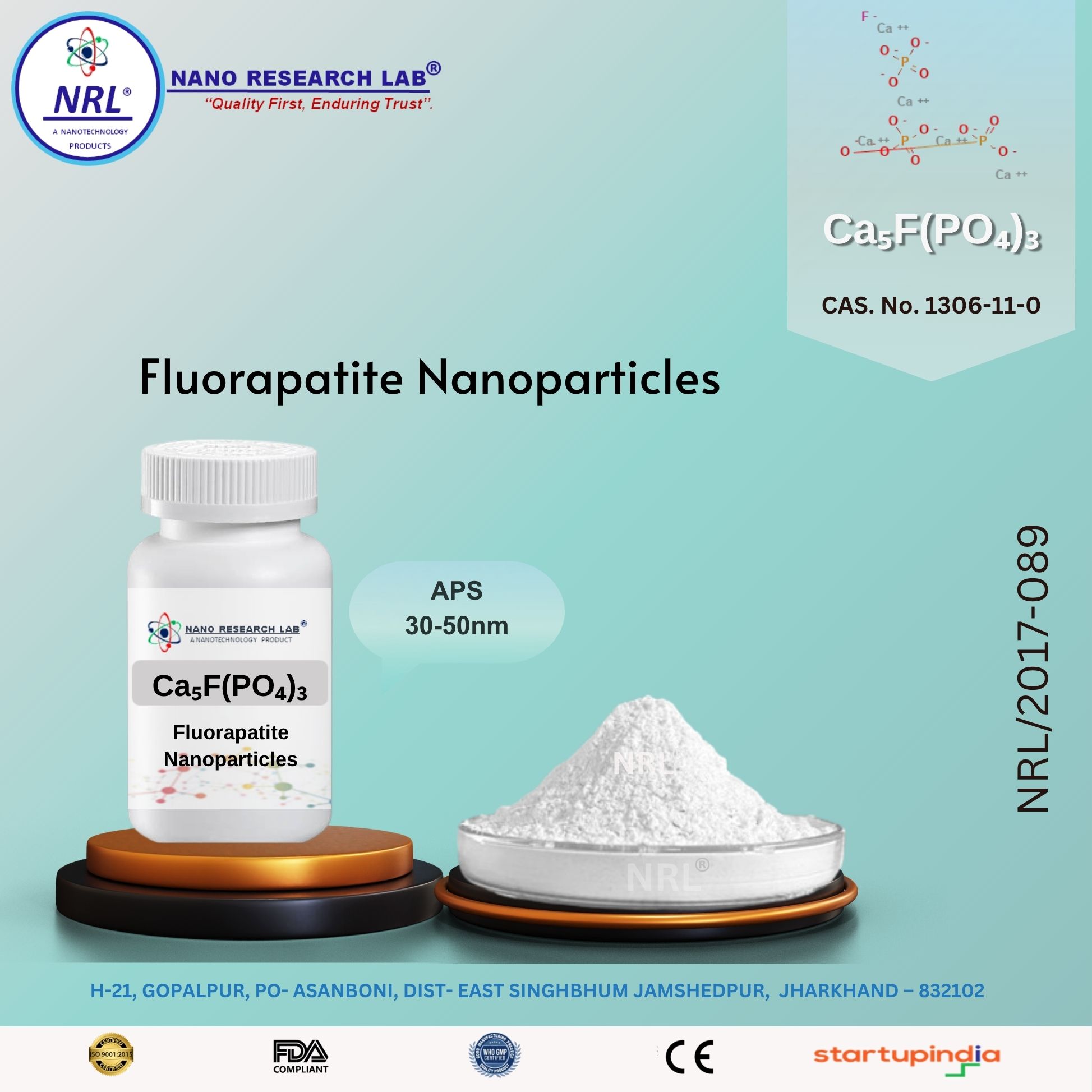 Fluorapatite Nanoparticles/Nanopowder ((Ca5F(PO4)3), 30-50nm, 99.5%)