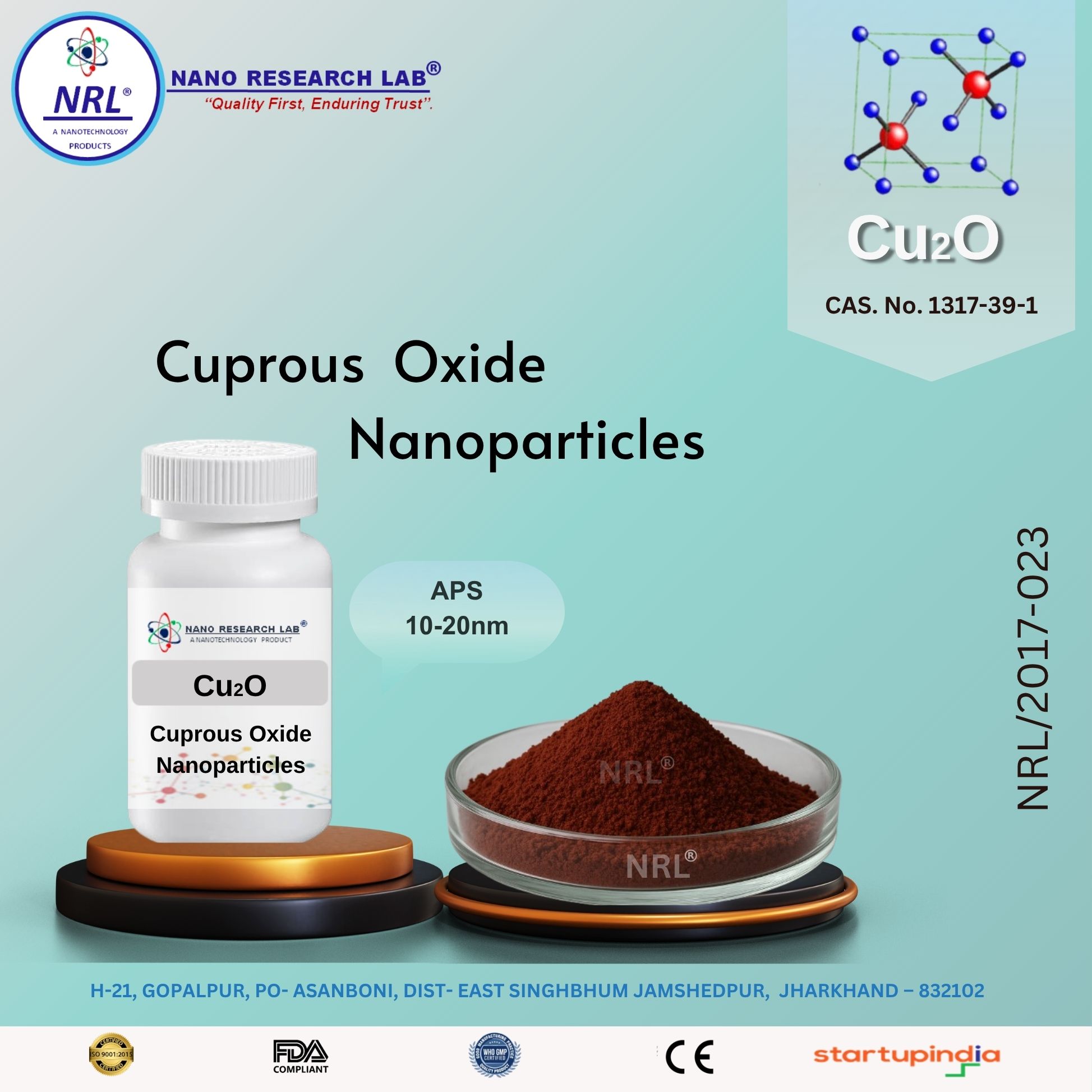 Cuprous Oxide Nanopowder/Nanoparticles (Cu2O, 10-20nm, Purity 99.5%)