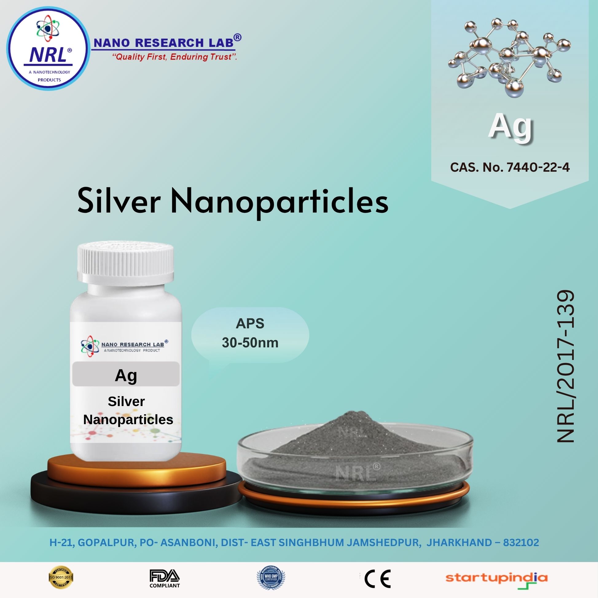 Silver Nanoparticles/Nanopowder  (Ag, purity 99.9%, 30-50 nm, metal basis)