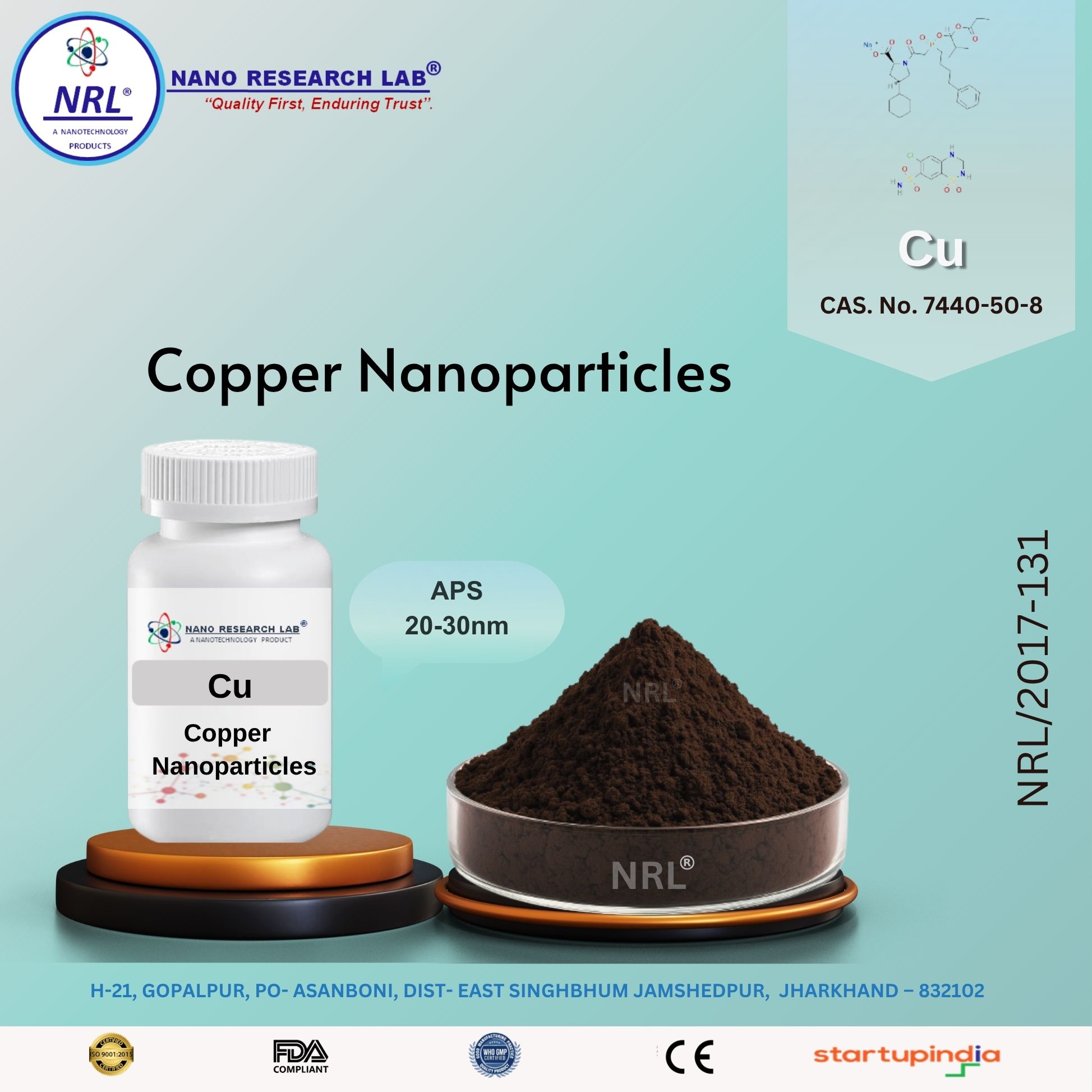 Copper  Nanoparticles/Nanopowder (Cu, 20-30 nm, purity 99.5%, metal basis)