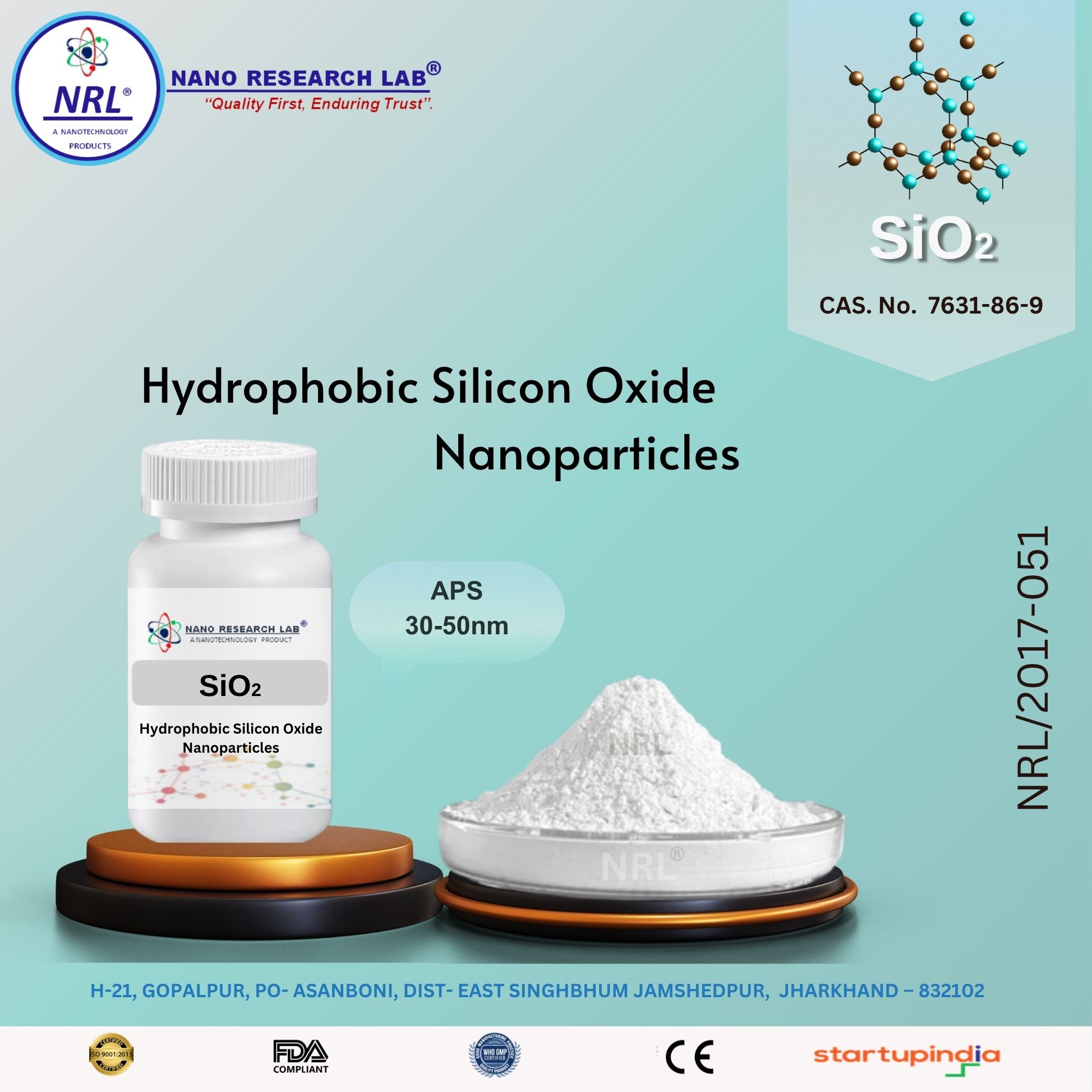 Silicon Oxide Nanoparticles/Nanopowder Hydrophobic (SiO2, 30-50nm, purity 99.5%)