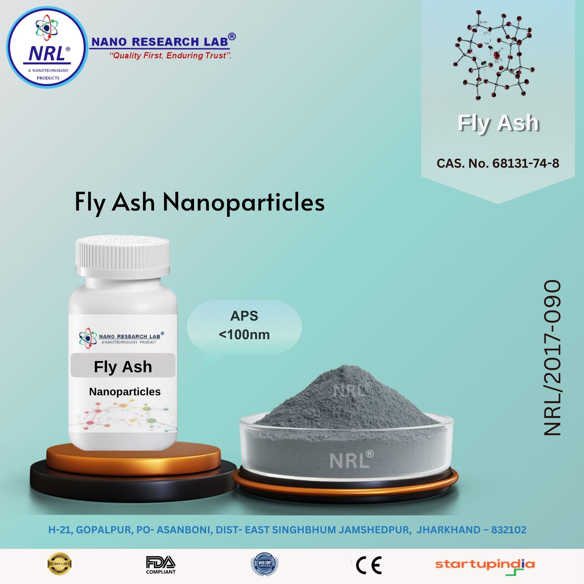 Flyash Nanoparticles/Nanopowder,  APS: <100nm, Purity 99.5%) 