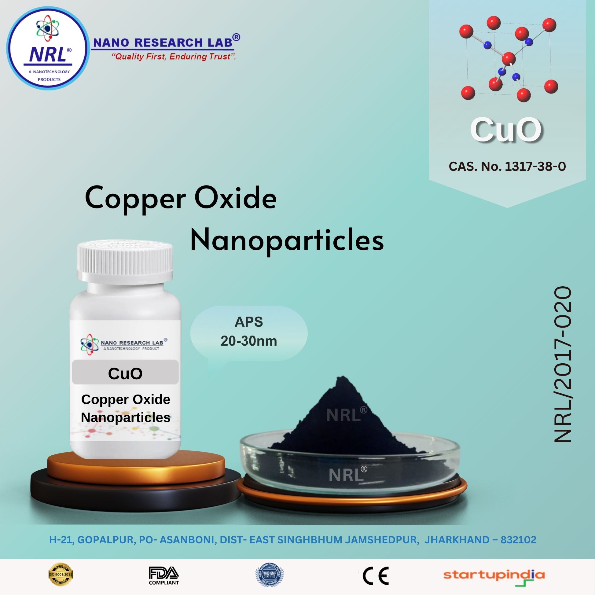 Copper Oxide Nanoparticles/Nanopowder (CuO, 20-30nm, purity 99.5%)