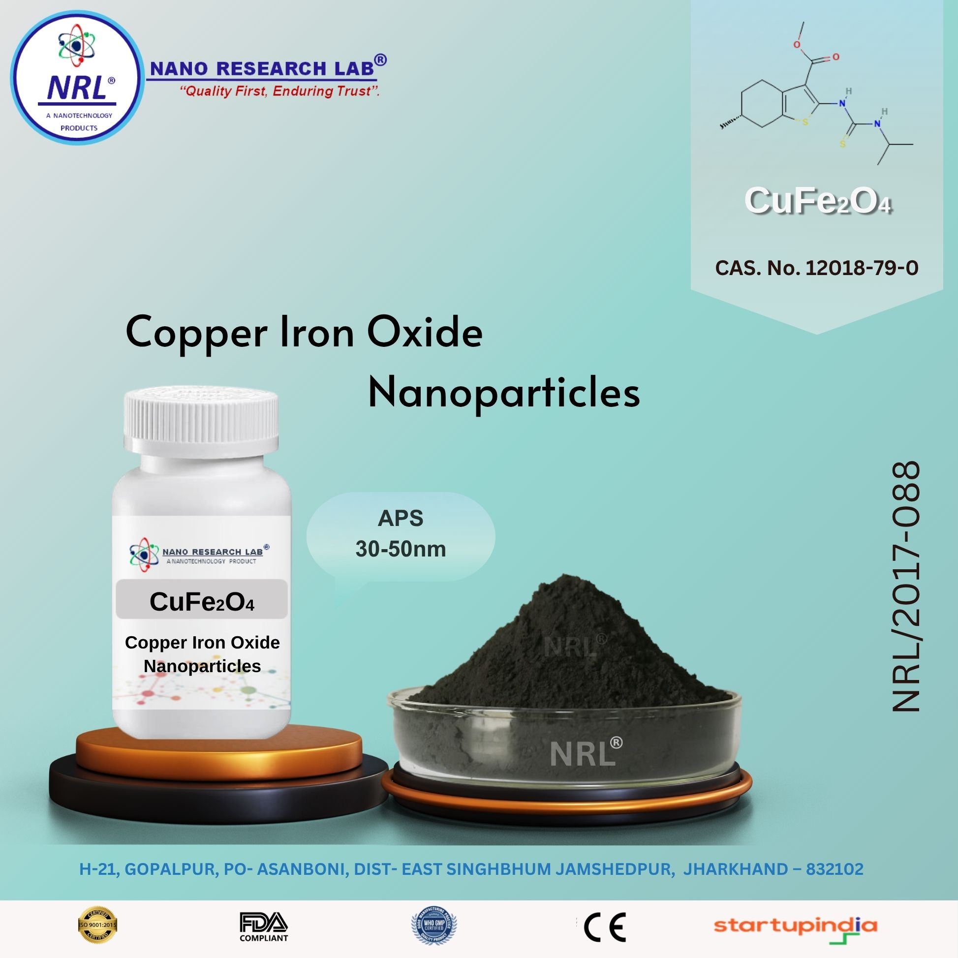 Copper Iron Oxide Nanoparticles/Nanopowder (CuFe2O4, 30-50nm, 99.5%)