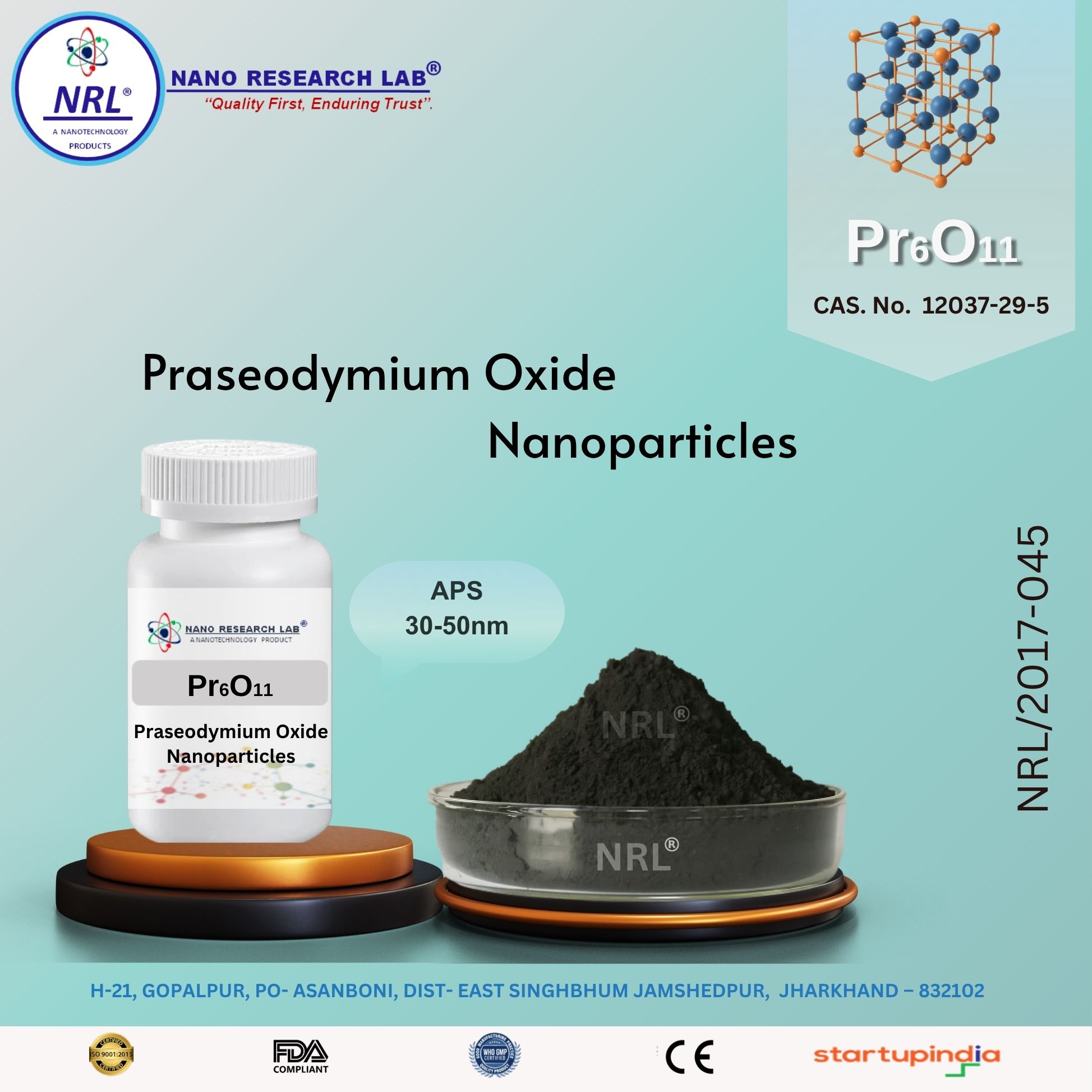 Praseodymium Oxide Nanopowder/Nanopowder (Pr6O11, 30-50nm, Purity 99.5%)