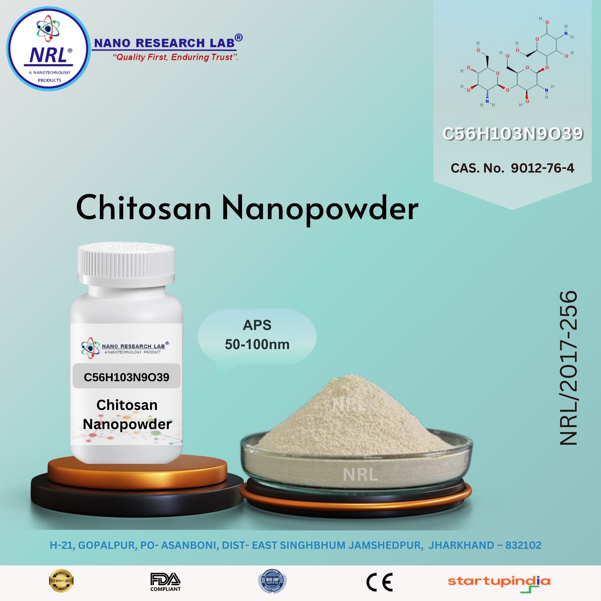 Chitosan Nanopowder (Purity 99% APS: 50-100nm Color: Off-White)