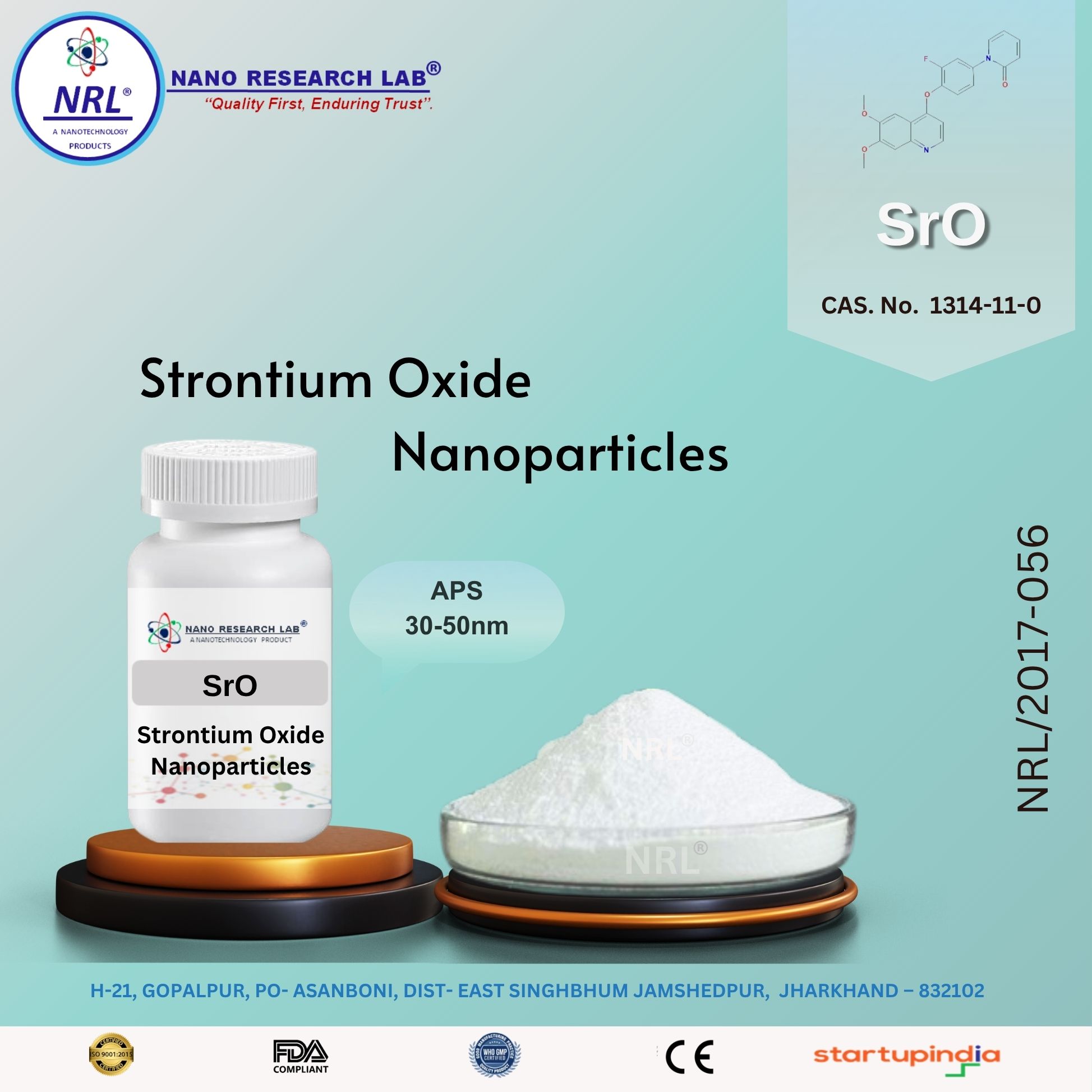 Strontium Oxide Nanoparticles/Nanopowder (SrO, 30-50nm, purity 99.5%)
