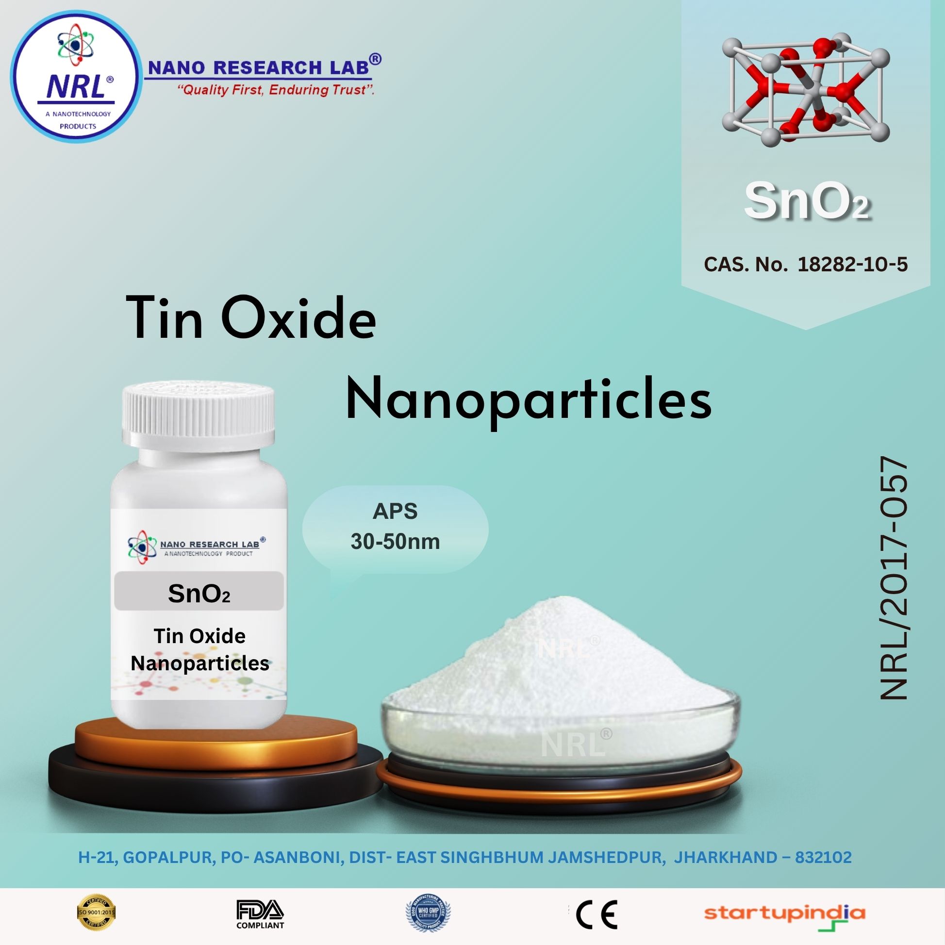 Tin Oxide Nanoparticles/Nanopowder (SnO2, 30-50nm, purity 99.5% )