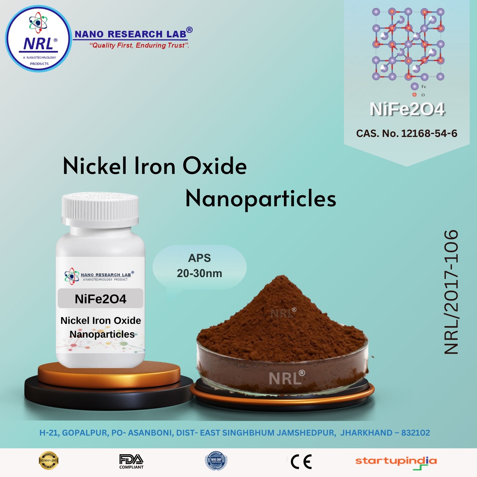 Nickel Iron Oxide Nanoparticles/Nanopowder (NiFe2O4, 20-30nm, purity 99.5%)