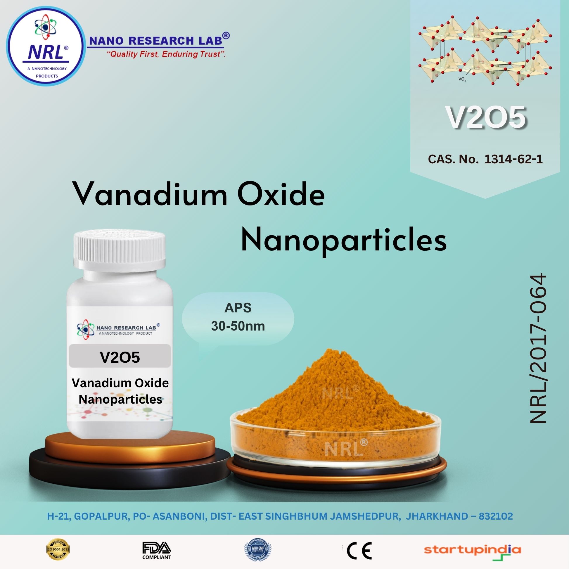 Vanadium Oxide Nanoparticles/NanoPowder ( V2O5, 30-50 nm, purity  99.5%)