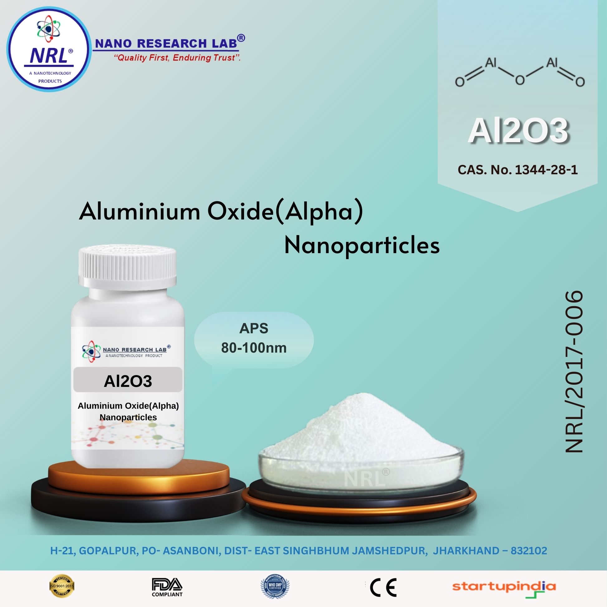 Aluminium oxide Nanoparticles/Nanopowder (Al2O3, alpha, 80-100nm, purity 99.5%)