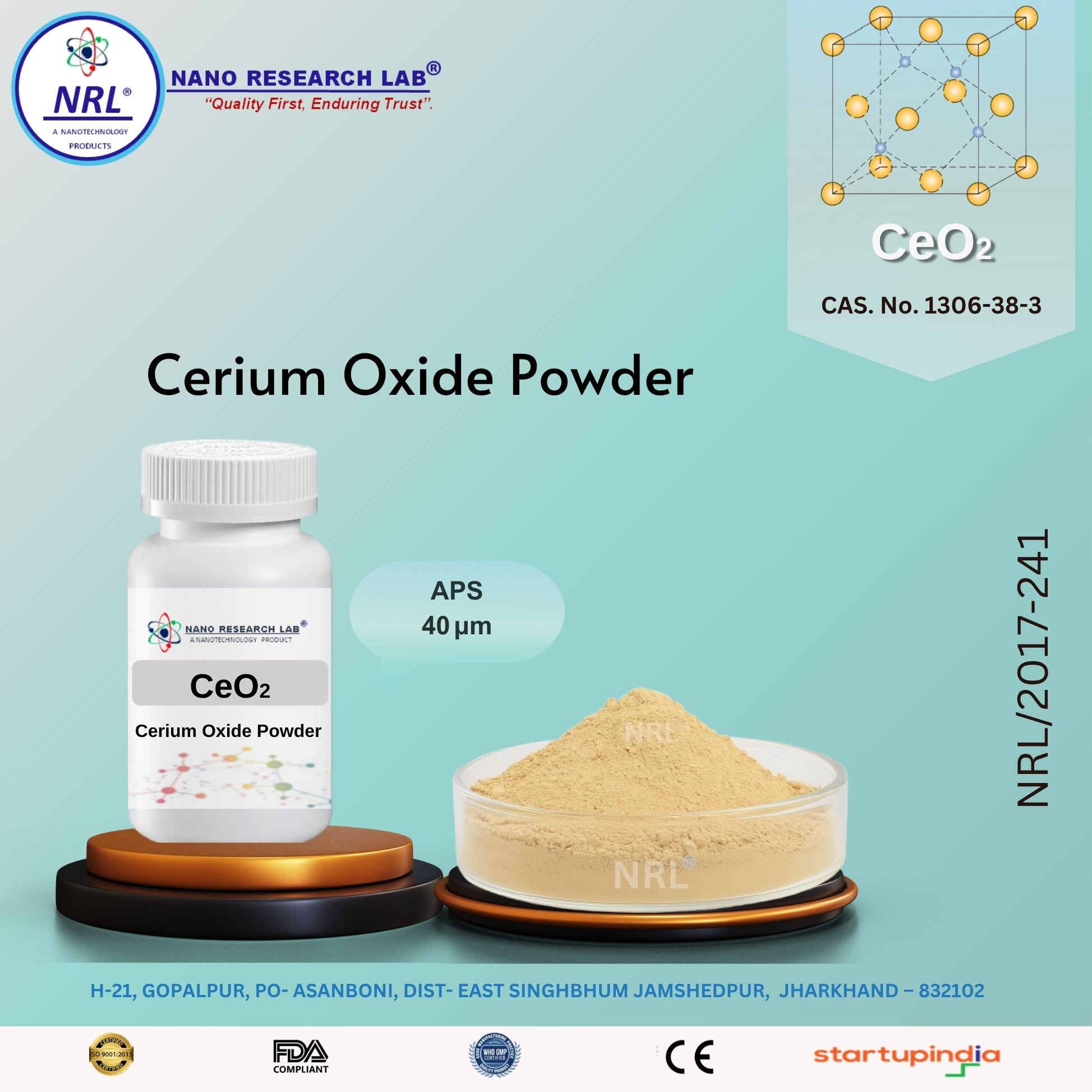 Cerium Oxide Powder (CeO₂, APS: 40 µm, Purity 99.5%)