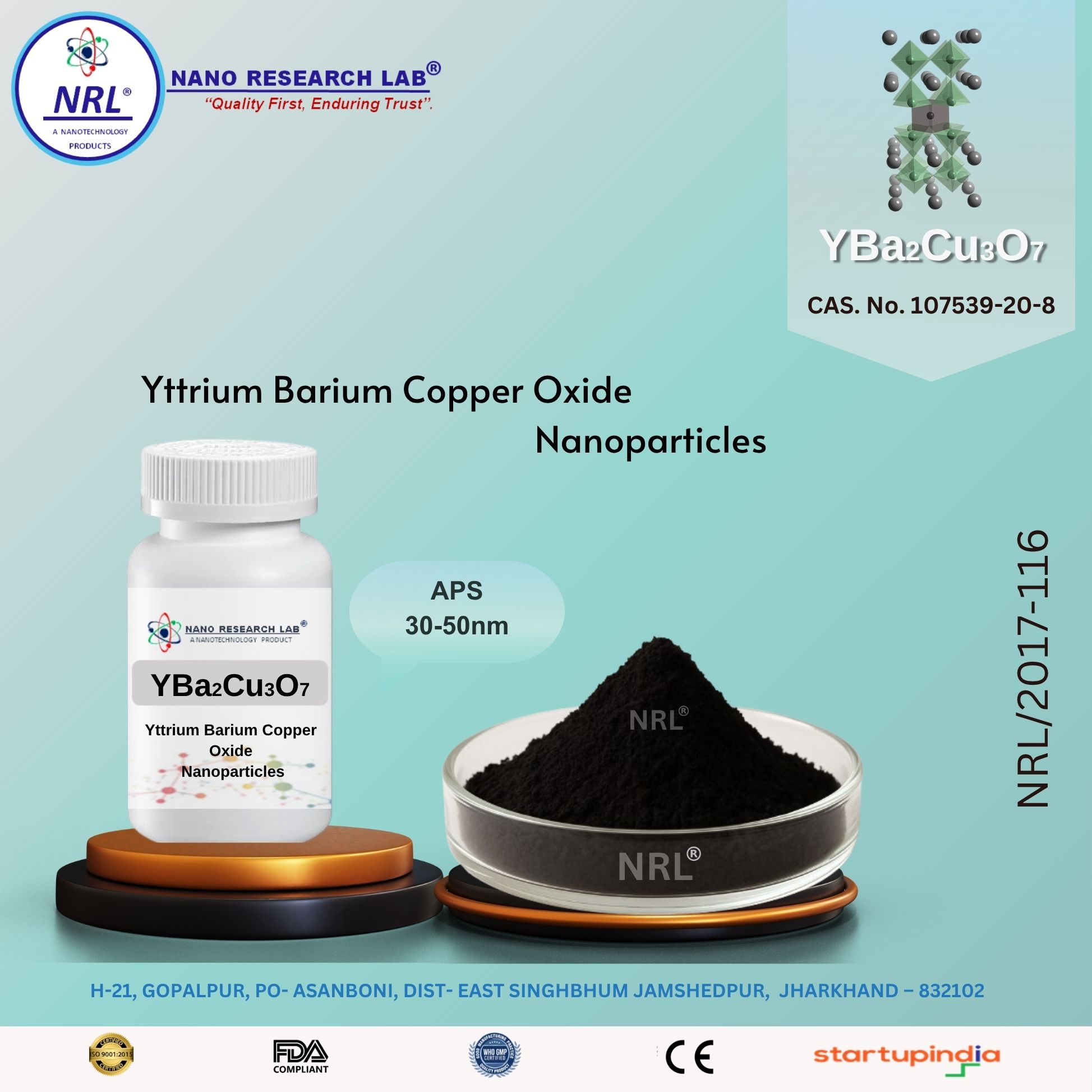 Yttrium Barium Copper Oxide Nanoparticles /Nanopowder (YBCO, YBa2Cu3O7, 30-50nm, purity 99.5%)