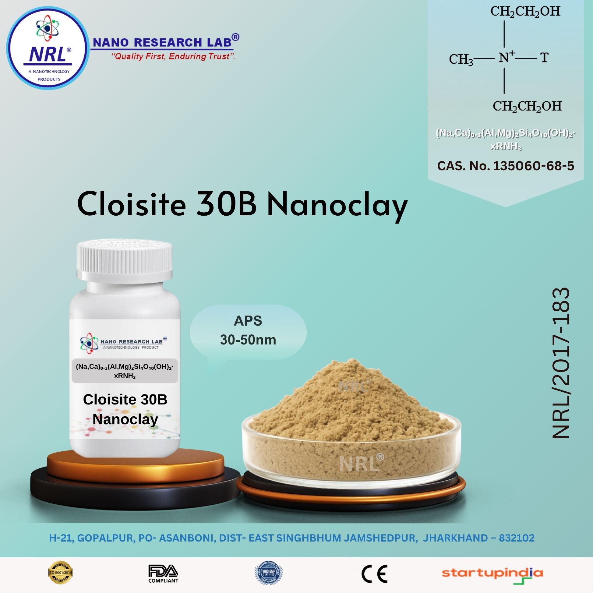 Cloisite 30B Nanoclay (Organically Modified Montmorillonite, Purity >99%)