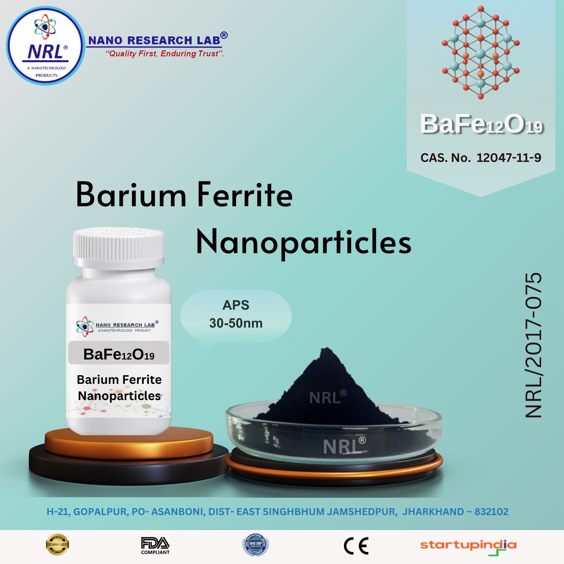 Barium Ferrite Nanoparticles/Nanopowder (BaFe12O19, 30-50nm, 99.5%)
