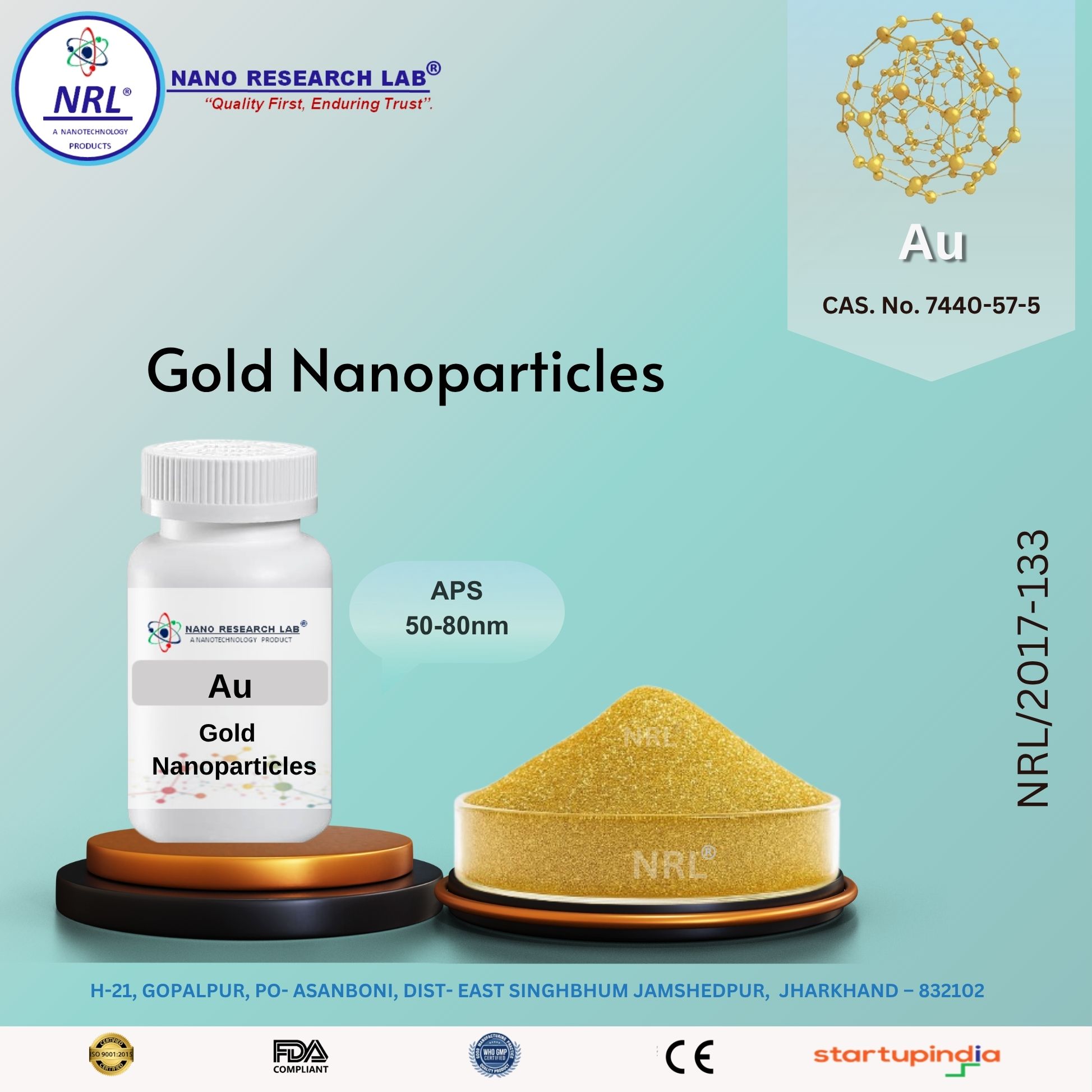 Gold nanoparticles/Nanopowder (Au, 50-80nm purity 99.5% metal basis)