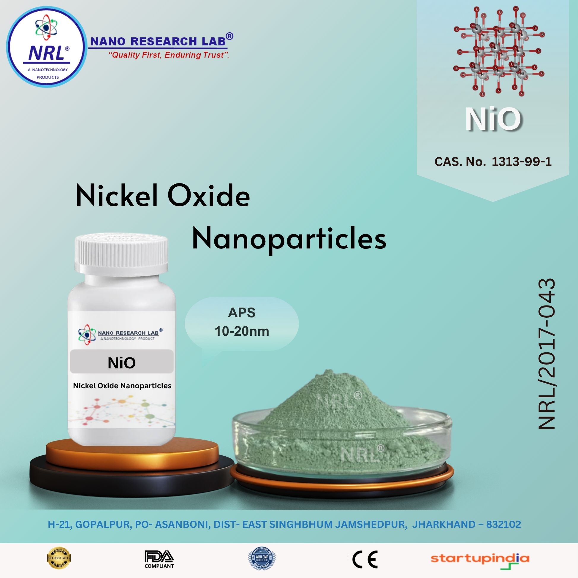 Nickel Oxide Nanopowder/Nanopowder (NiO, 10-20nm, 99.5%)