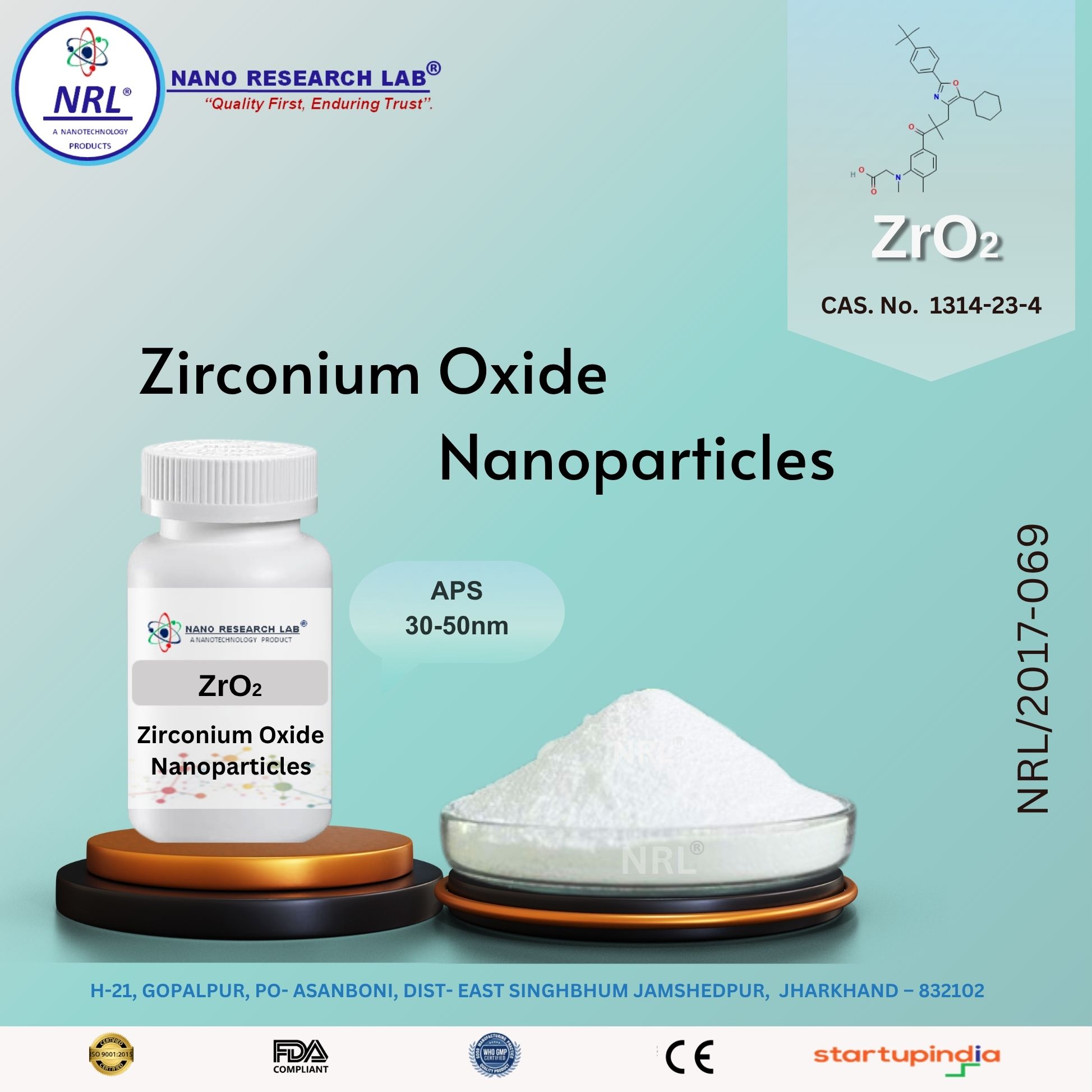 Zirconium Oxide Nanopowder/Nanopowder ( ZrO2, 30-50nm, purity 99.5%)