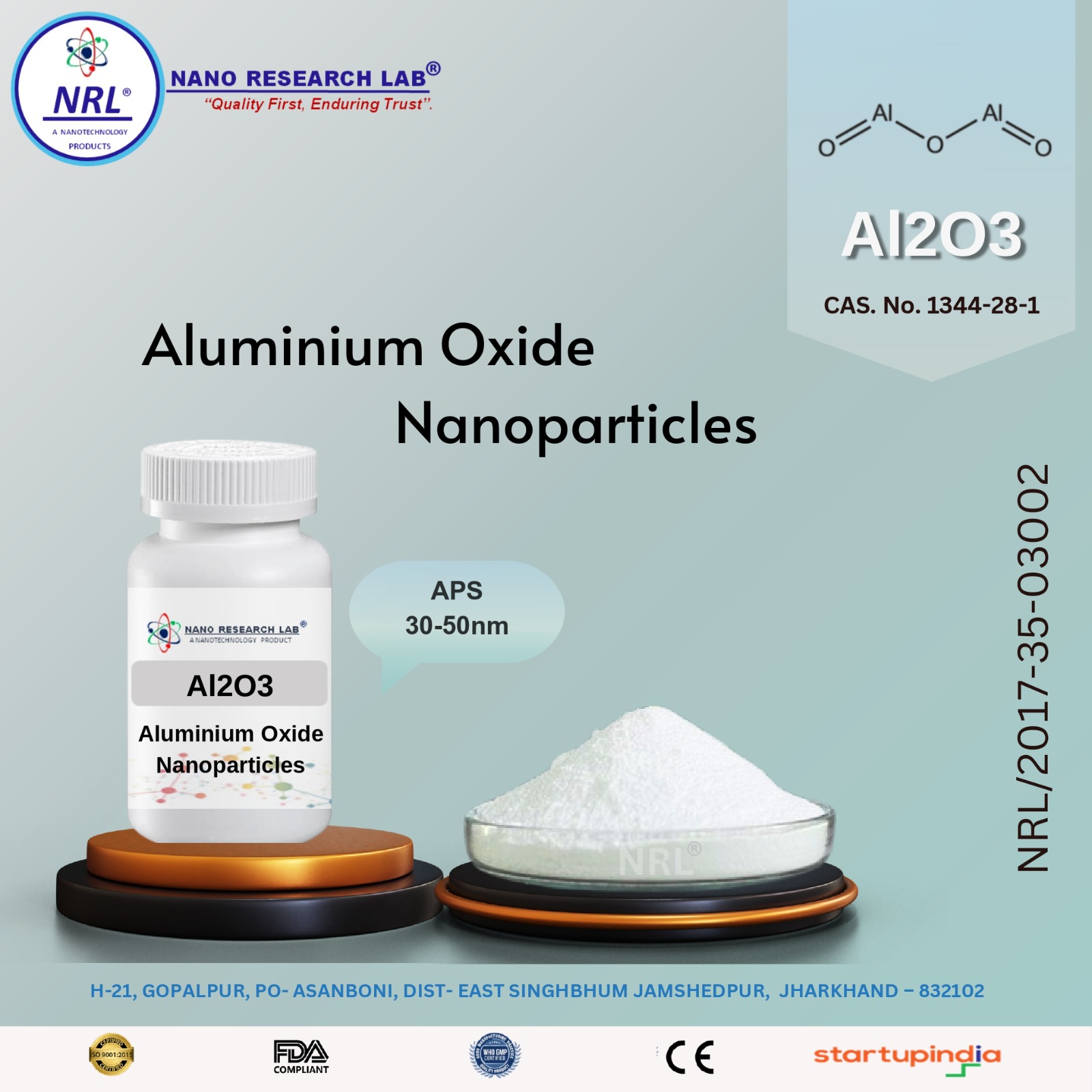 Aluminium oxide Nanoparticles/Nanopowder (Al2O3, alpha, 30-50nm, purity 99.5%)