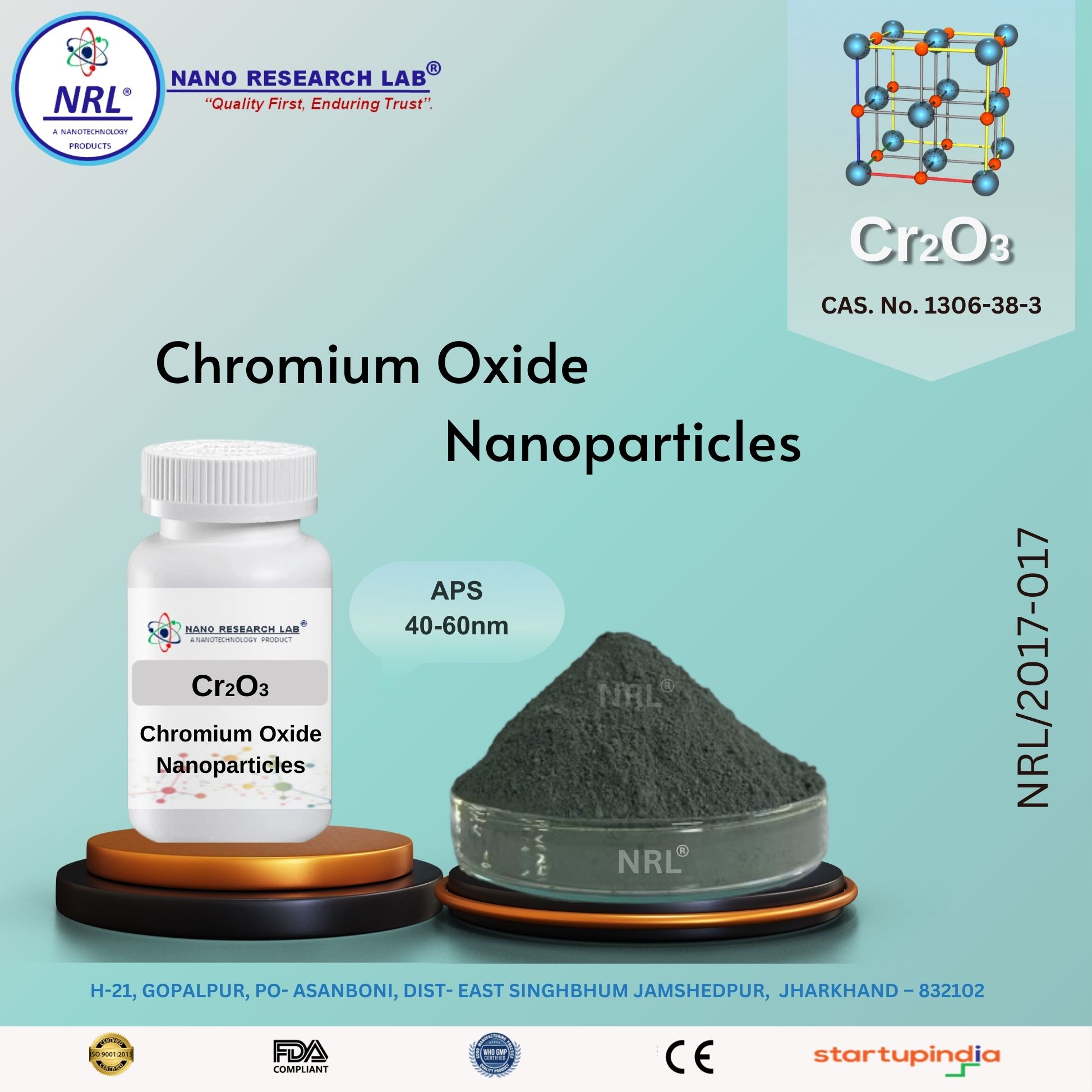 Chromium Oxide Nanoparticles/Nanopowder (Cr2O3, 40-60nm, Purity 99.5%)