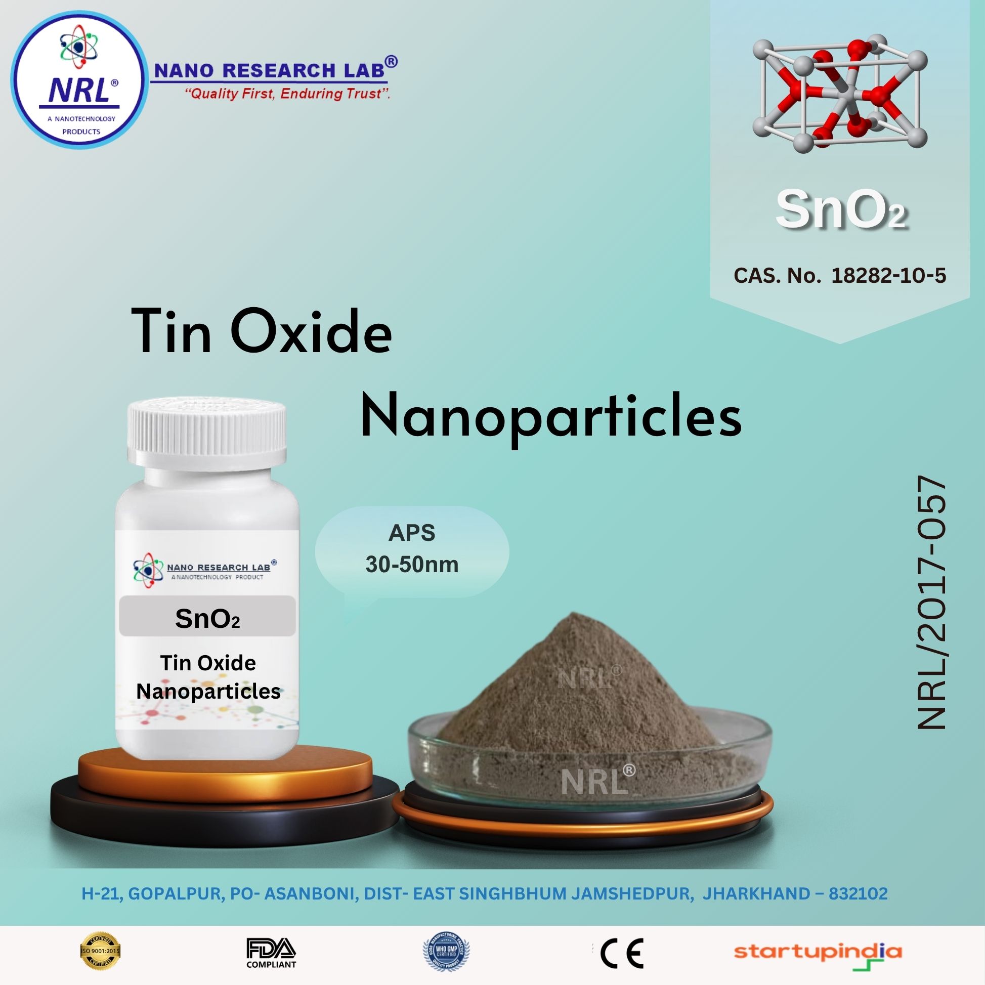 Tin Oxide Nanoparticles/Nanopowder (SnO2, 30-50nm, purity 99.5% )