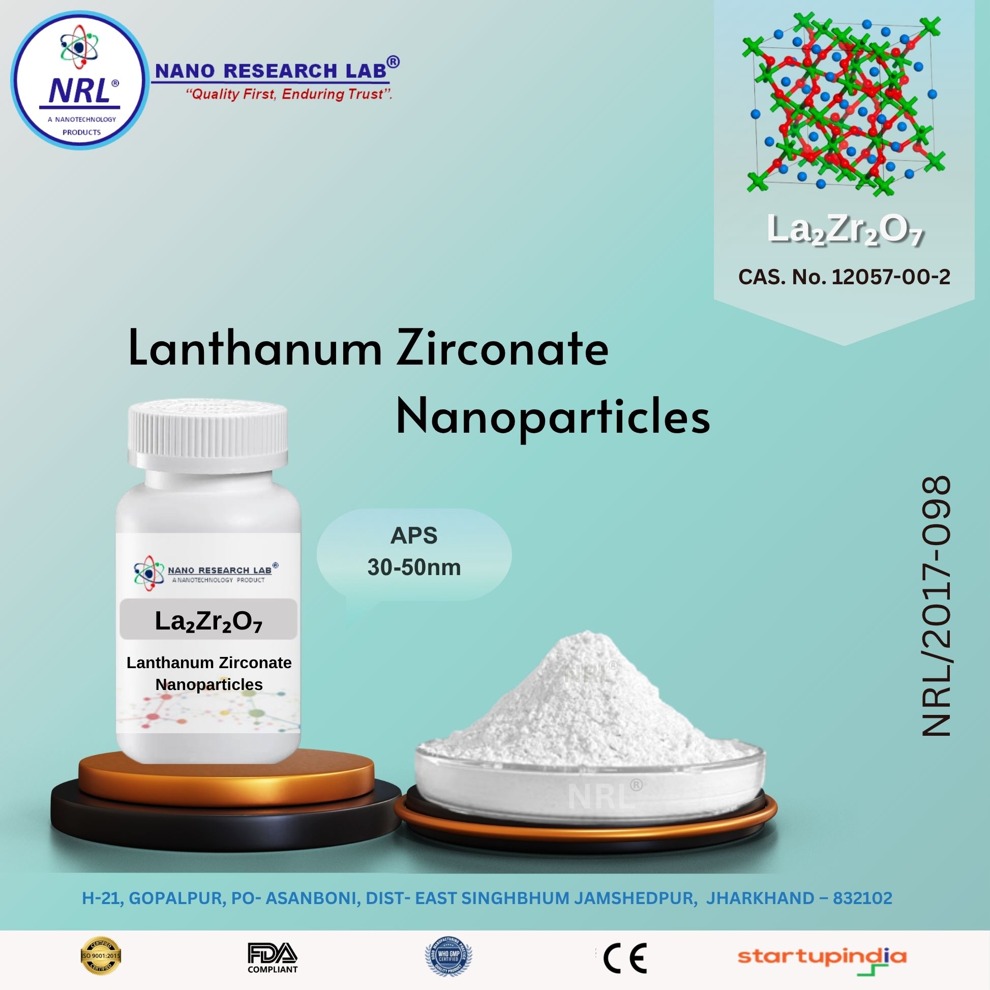 Lanthanum Zirconate  Nanoparticles/Nanopowder ( La2Zr2O7,  30-50nm, purity 99.5%
