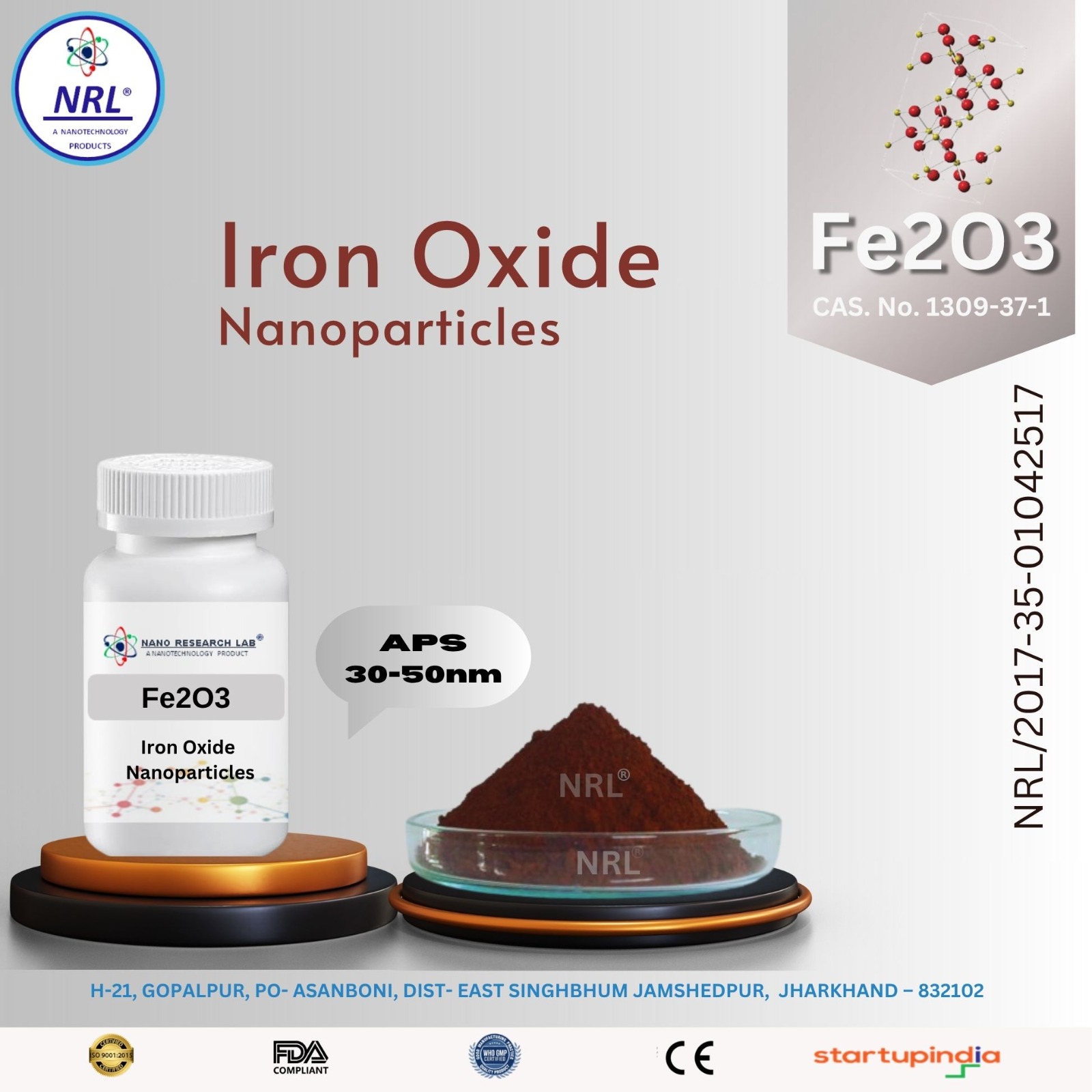 Iron Oxide Nanoparticles/Nanopowder (Fe2O3, Alpha, 30-50nm, purity 99.5%)