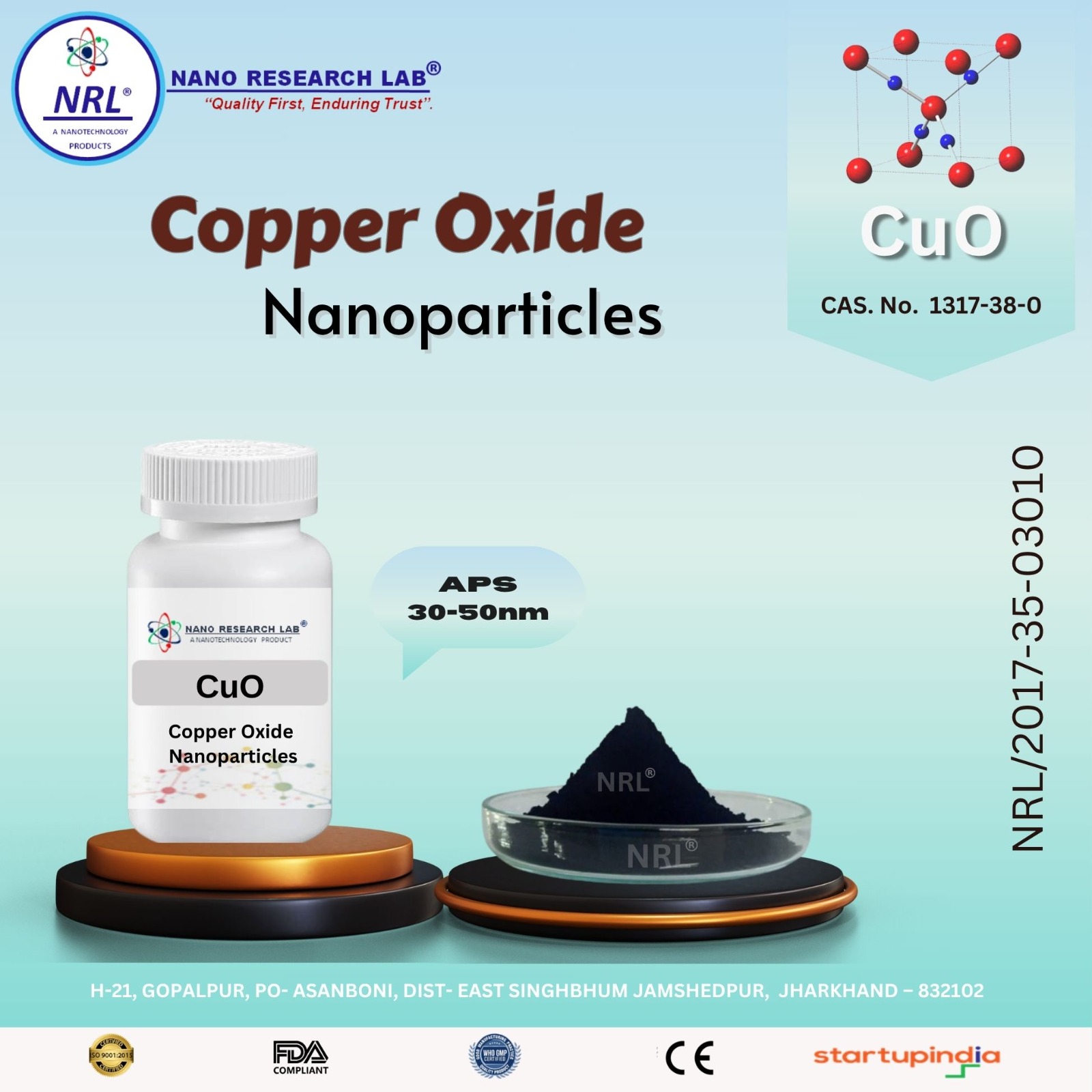 Copper Oxide Nanoparticles/Nanopowder (CuO, 30-50nm, purity 99.9%)