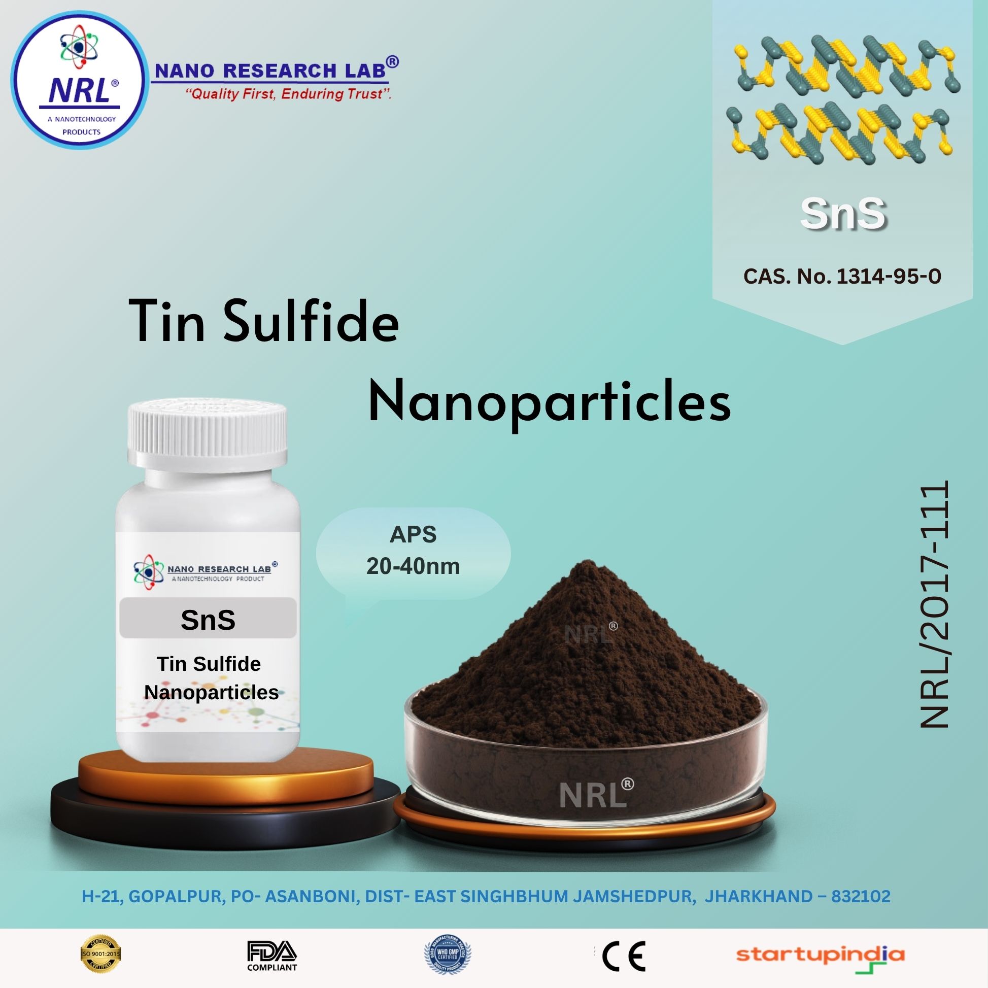 Tin Sulfide Nanoparticles /Nanopowder (SnS, 20-40nm, purity 99.5%)