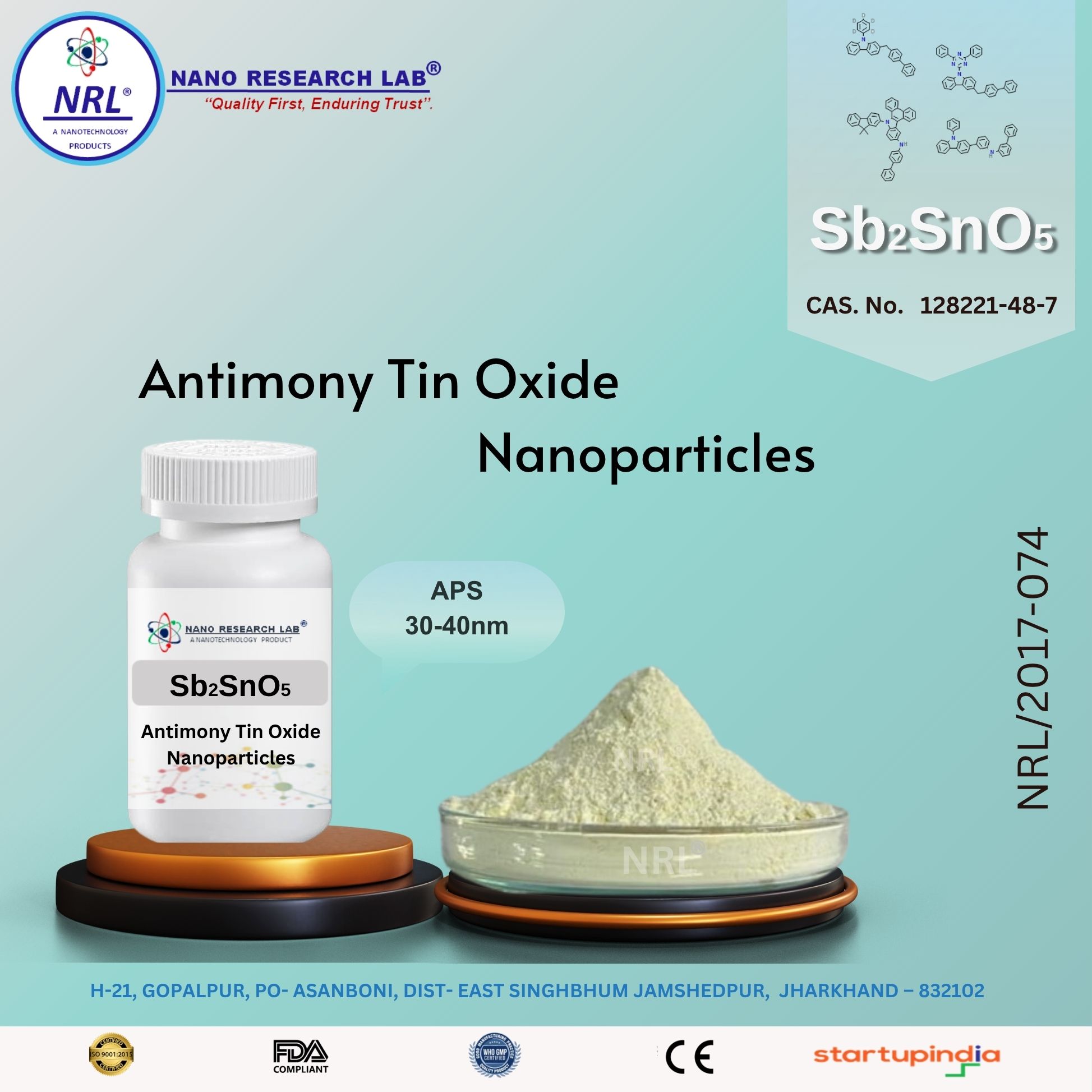 Antimony Tin Oxide Nanoparticles/Nanopowder (ATO, 30-40nm purity 99.5%)