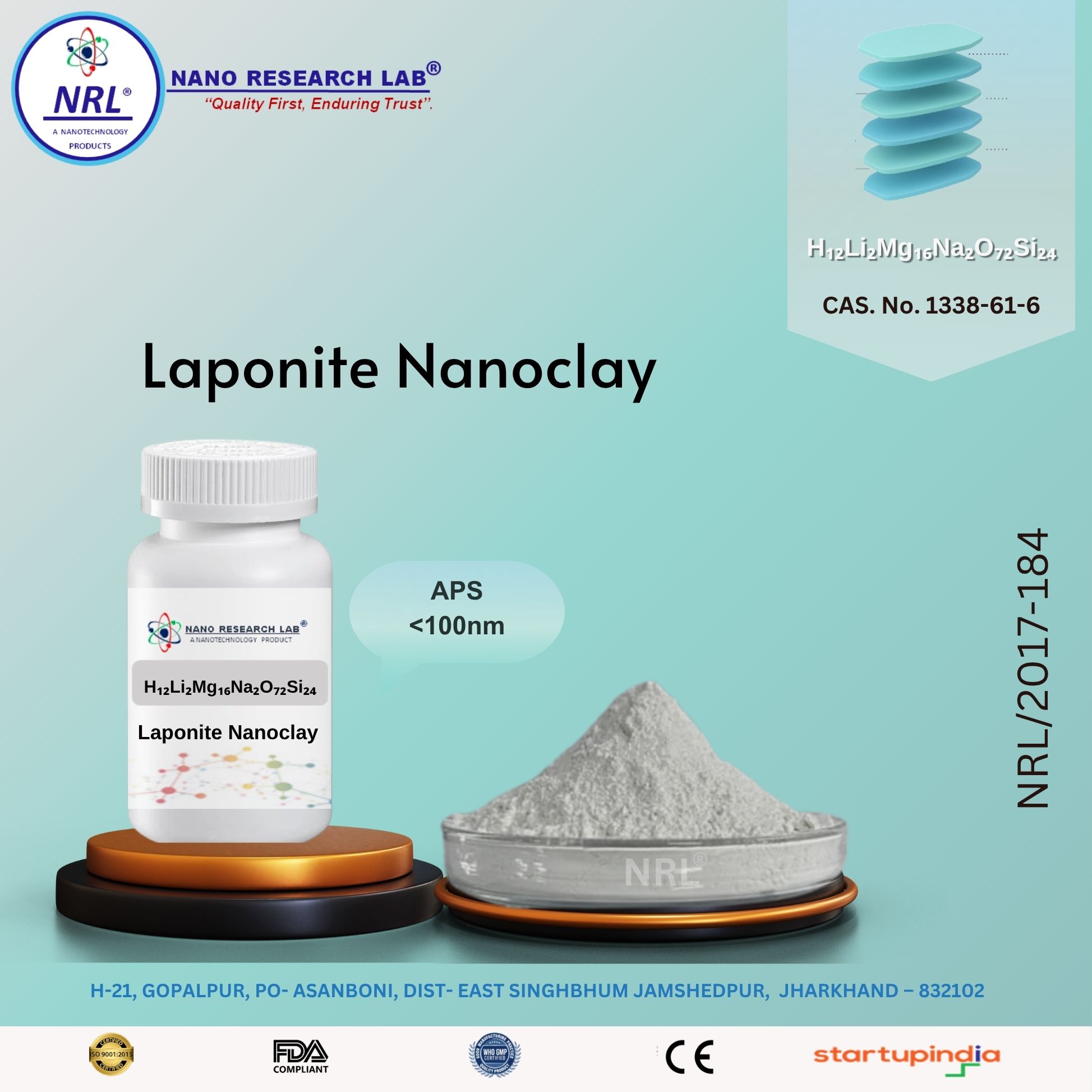 Laponite Nanoclay (H12Li2Mg16Na2O72Si24, Purity 99%, APS: <100nm)