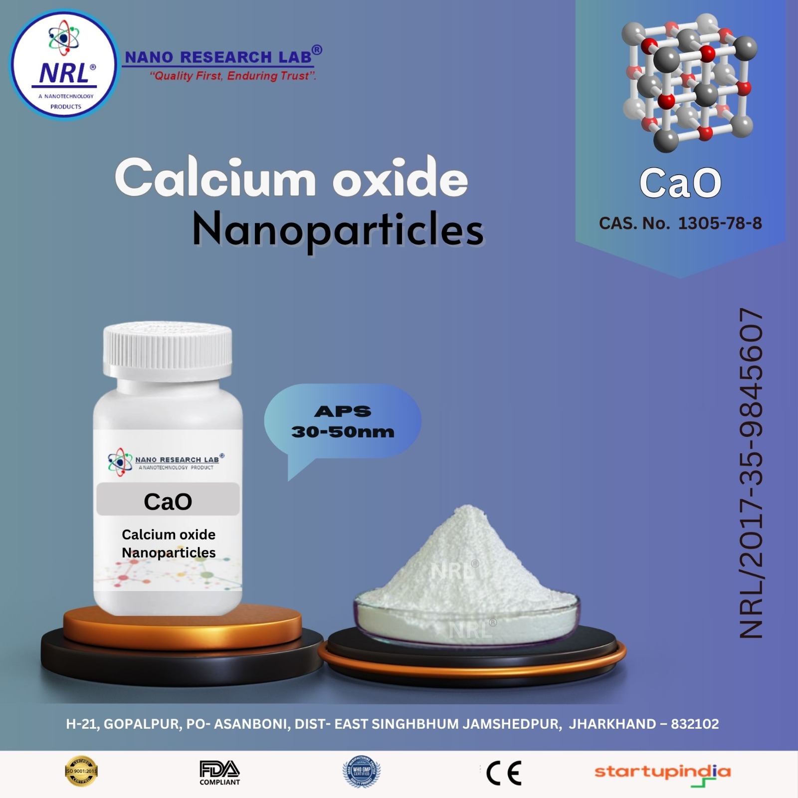 Calcium oxide Nanoparticles / Nanopowder (CaO, 30-50nm, purity: 99.5%)