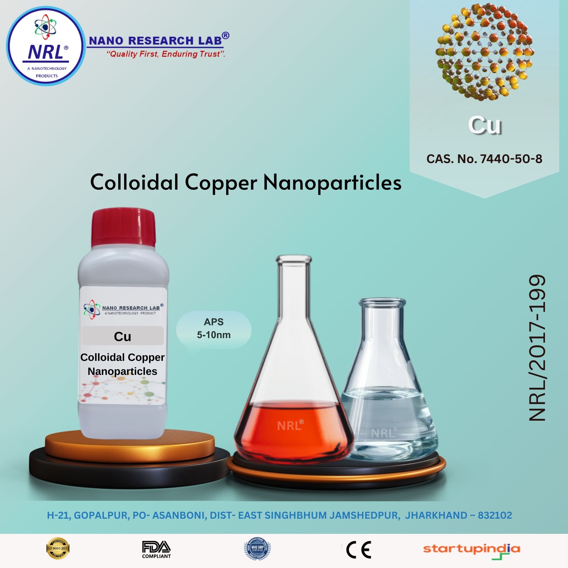 Colloidal copper nanoparticles (Cu, Purity 99%, 5-10nm)