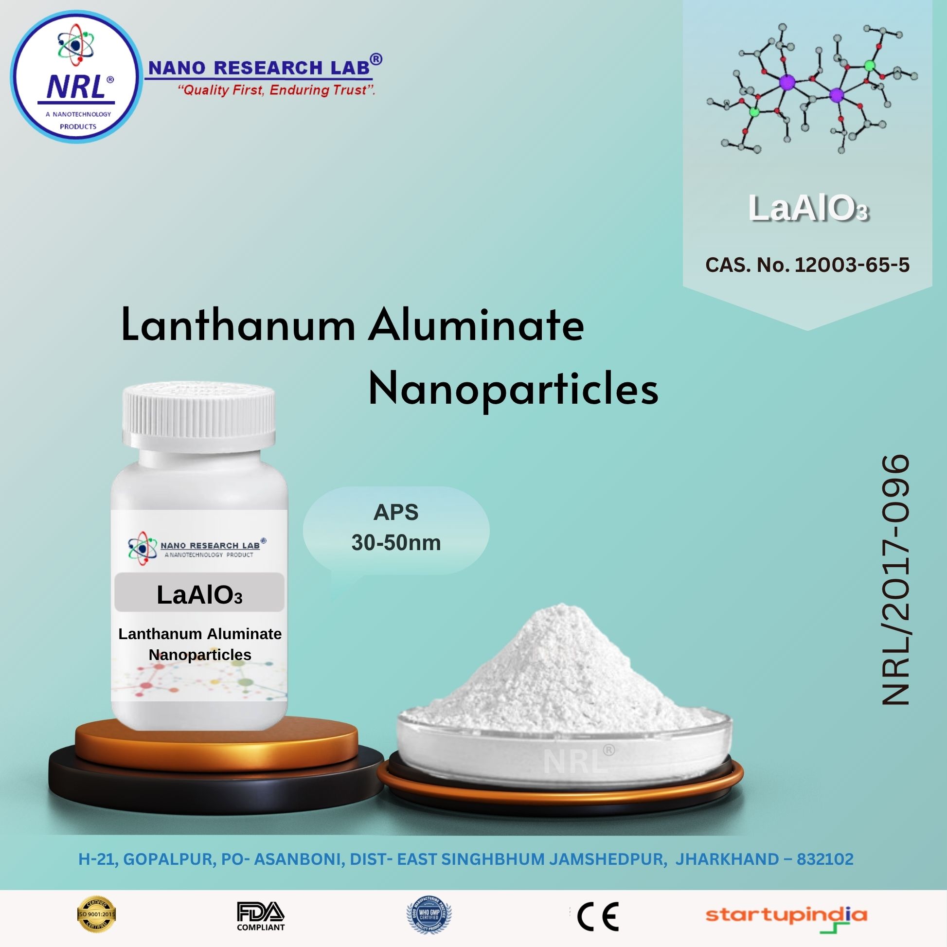 Lanthanum aluminate  Nanoparticles/Nanopowder ( LaAlO3,  30-50nm, purity 99.5%)