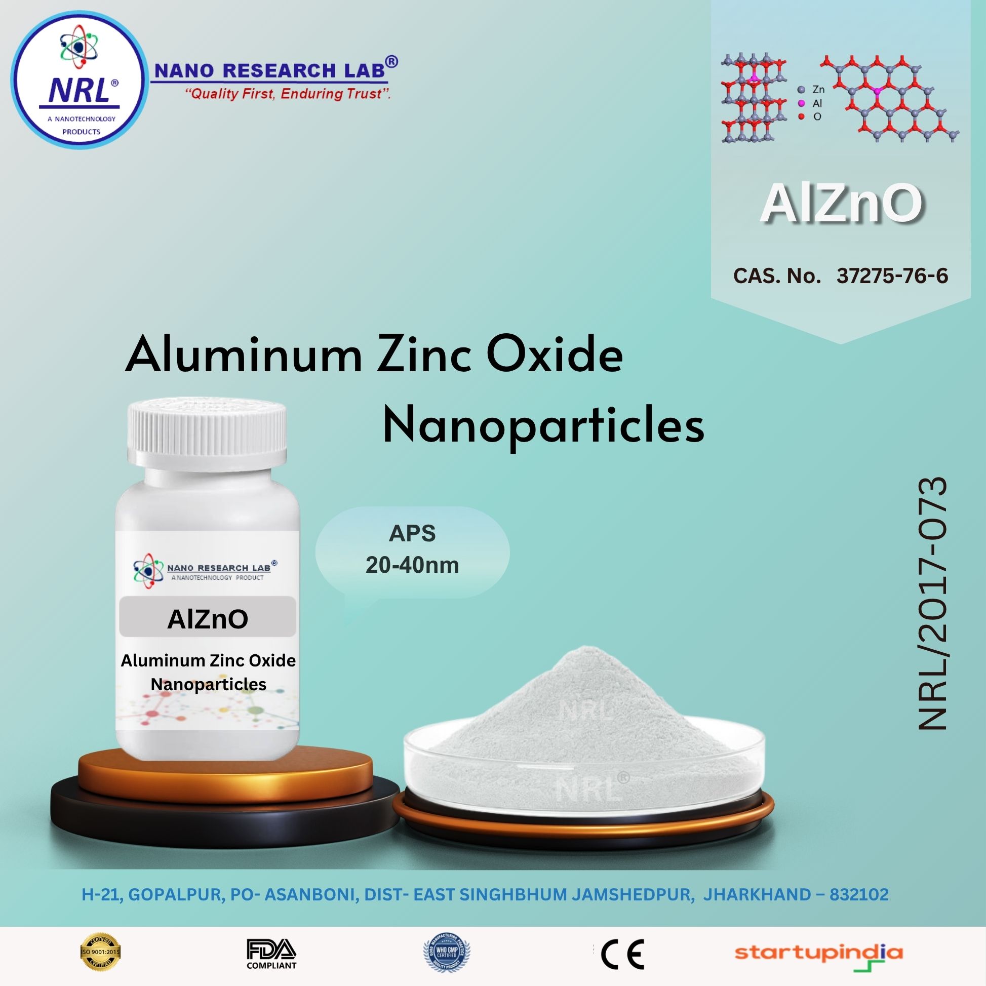 Aluminum Zinc Oxide Nanoparticles/Nanopowder (AZO, AlZnO, 2.5% Al, 20-40nm, purity 99.5%)