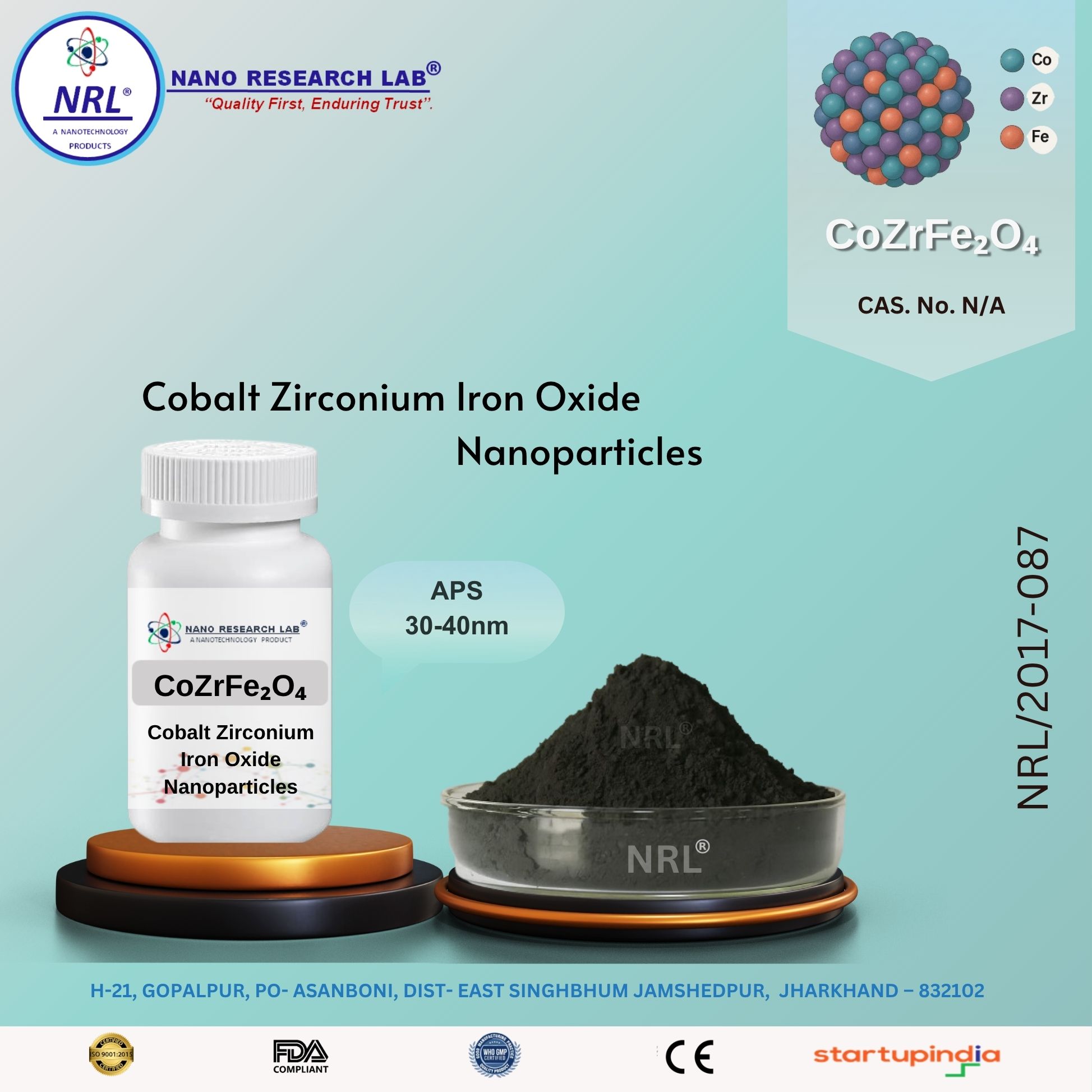 Cobalt Zirconium Iron Oxide Nanoparticles/Nanopowder (CoZrFe2O4, 30-40nm, 99.9%)