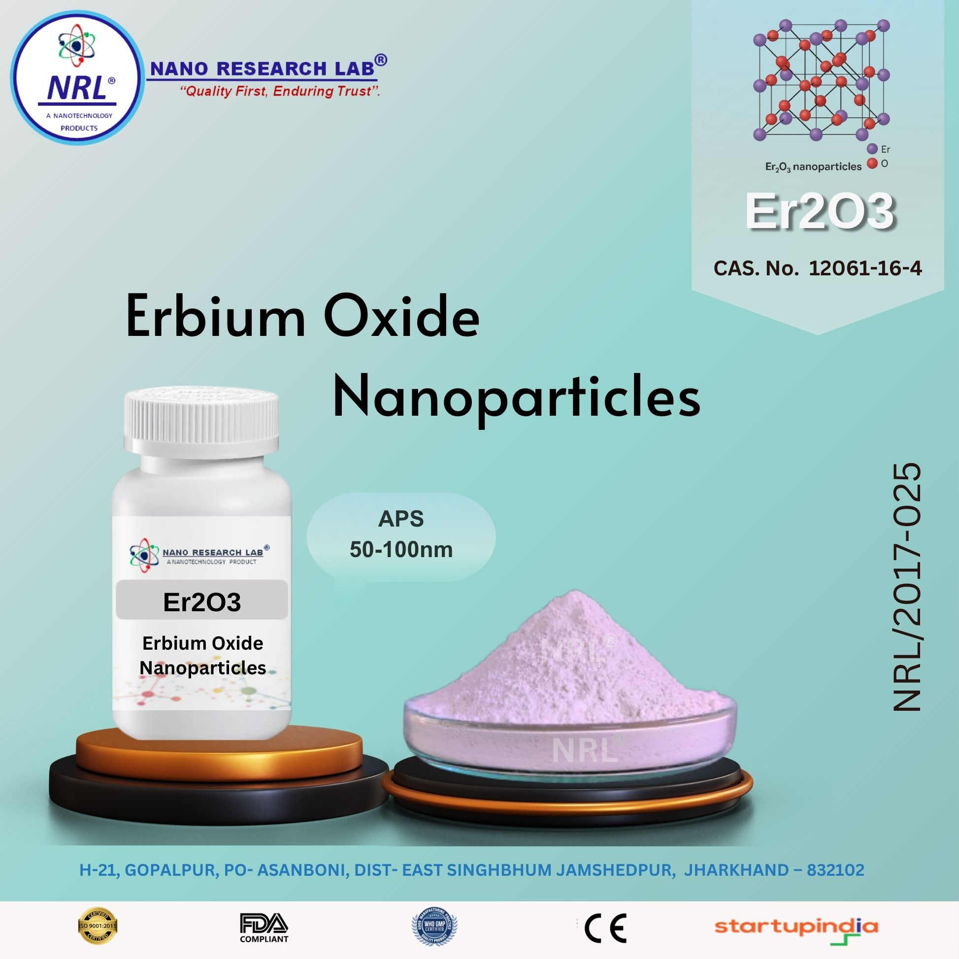 Erbium Oxide Nanoparticles/Nanopowder (Er2O3, 50-100nm, purity 99.5%)