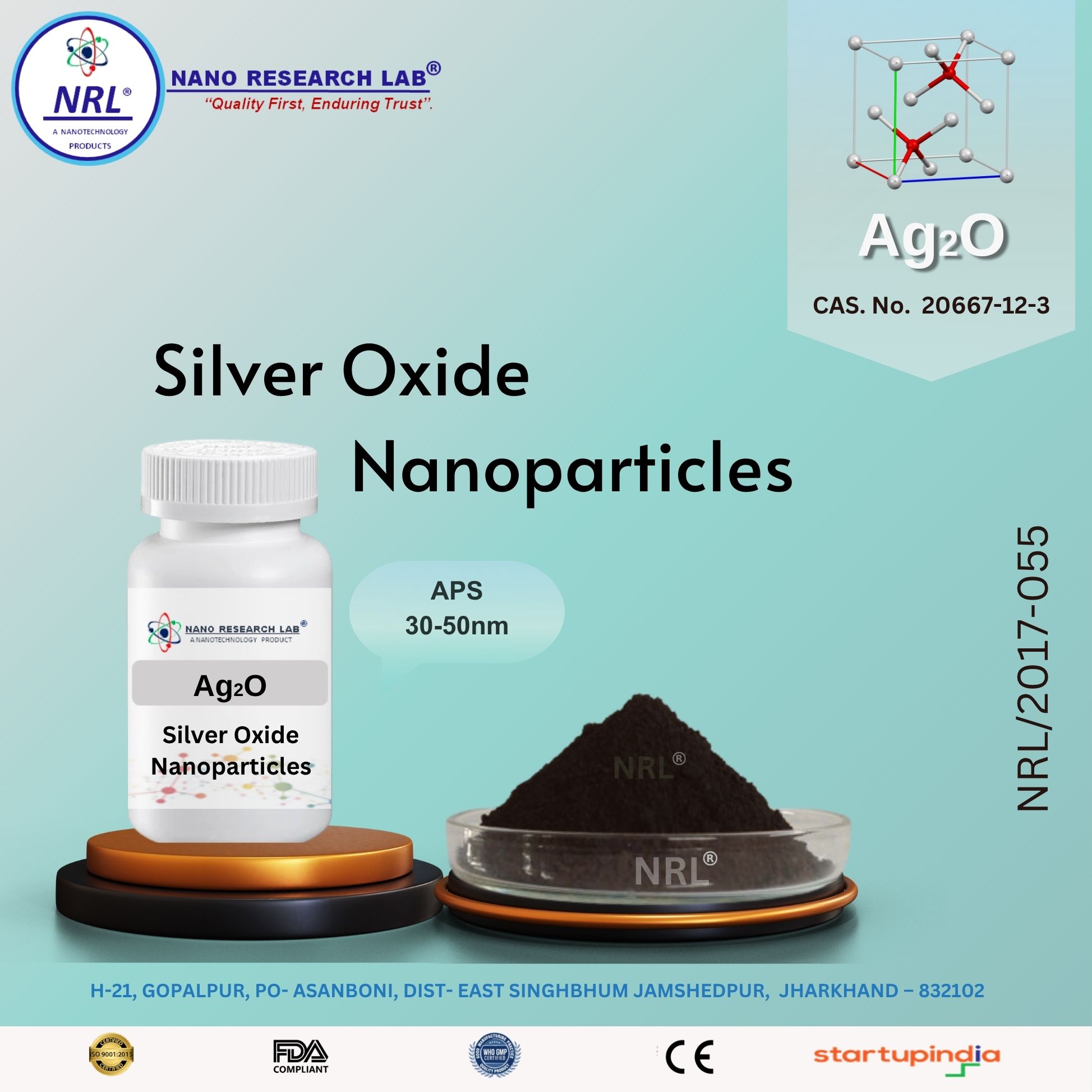 Silver Oxide Nanoparticles / Nanopowder (Ag2O, 30-50nm, Purity 99.5%)