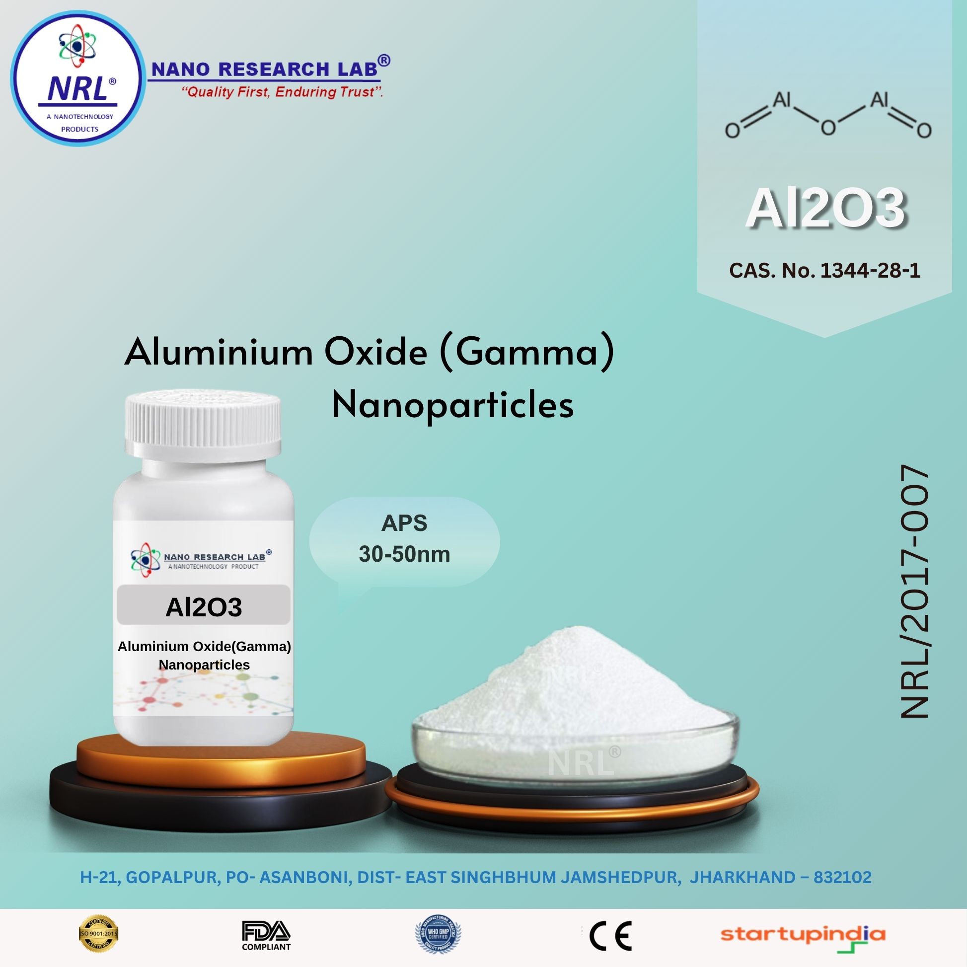 Aluminium oxide Nanoparticles/Nanopowder (Al2O3, gamma, 30-50nm, purity 99.5%)