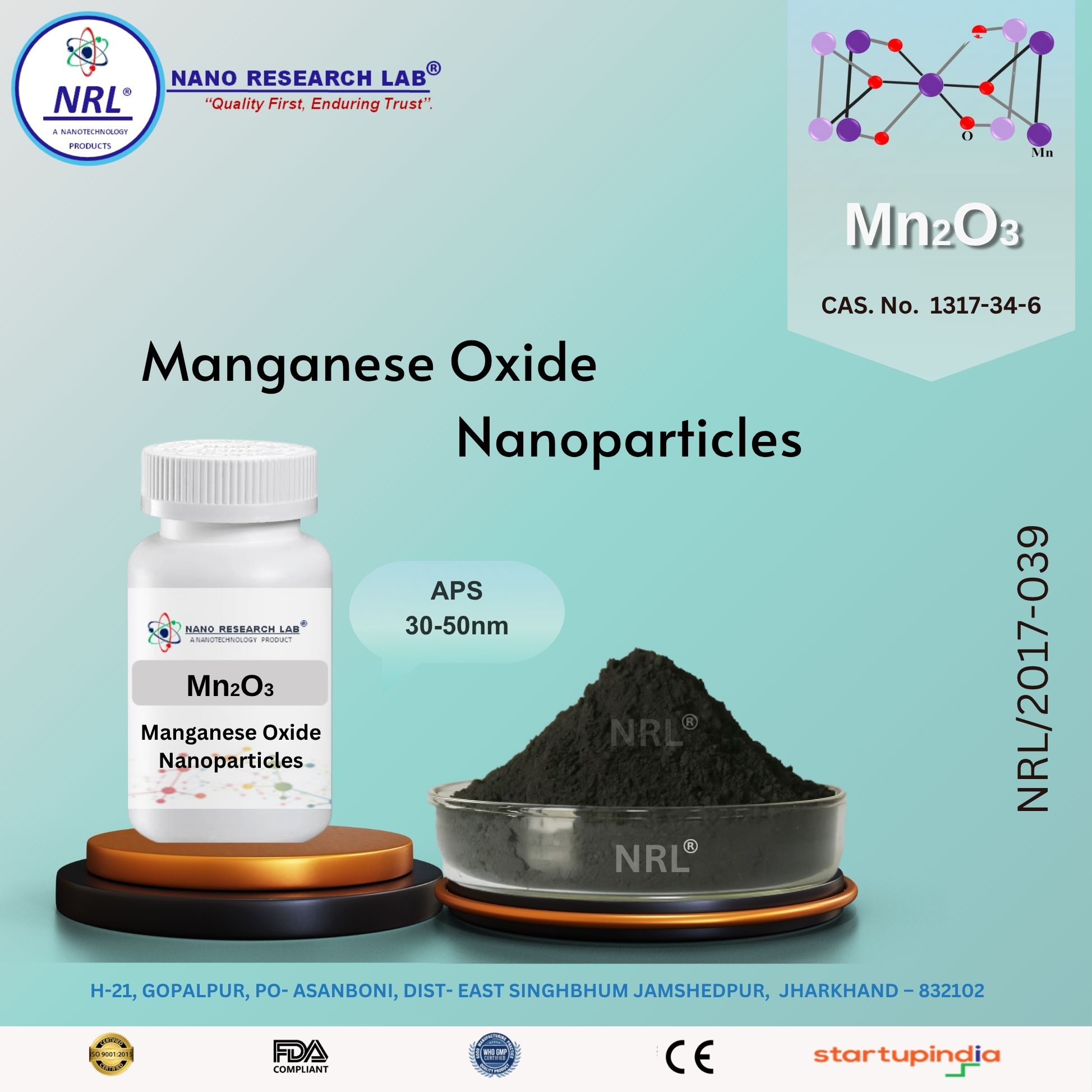 Manganese Oxide Nanopowder/Nanopowder (Mn2O3, 30-50nm, purity 99.5% )