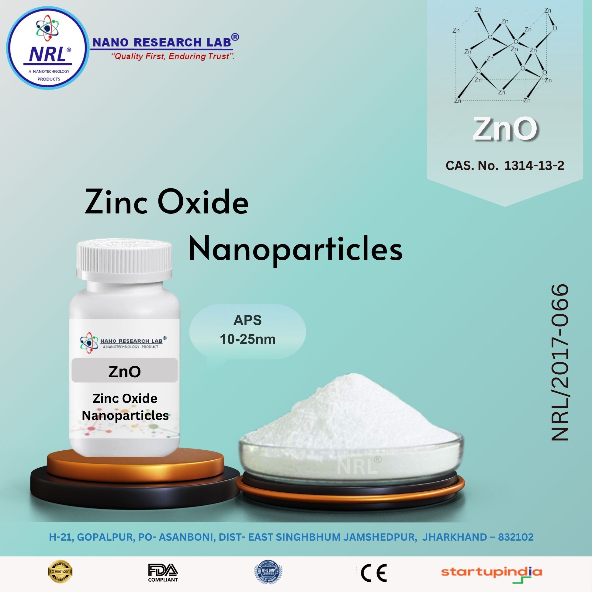 Zinc oxide Nanoparticles/Nanopowder (ZnO, 10-25nm, purity 99.5%)
