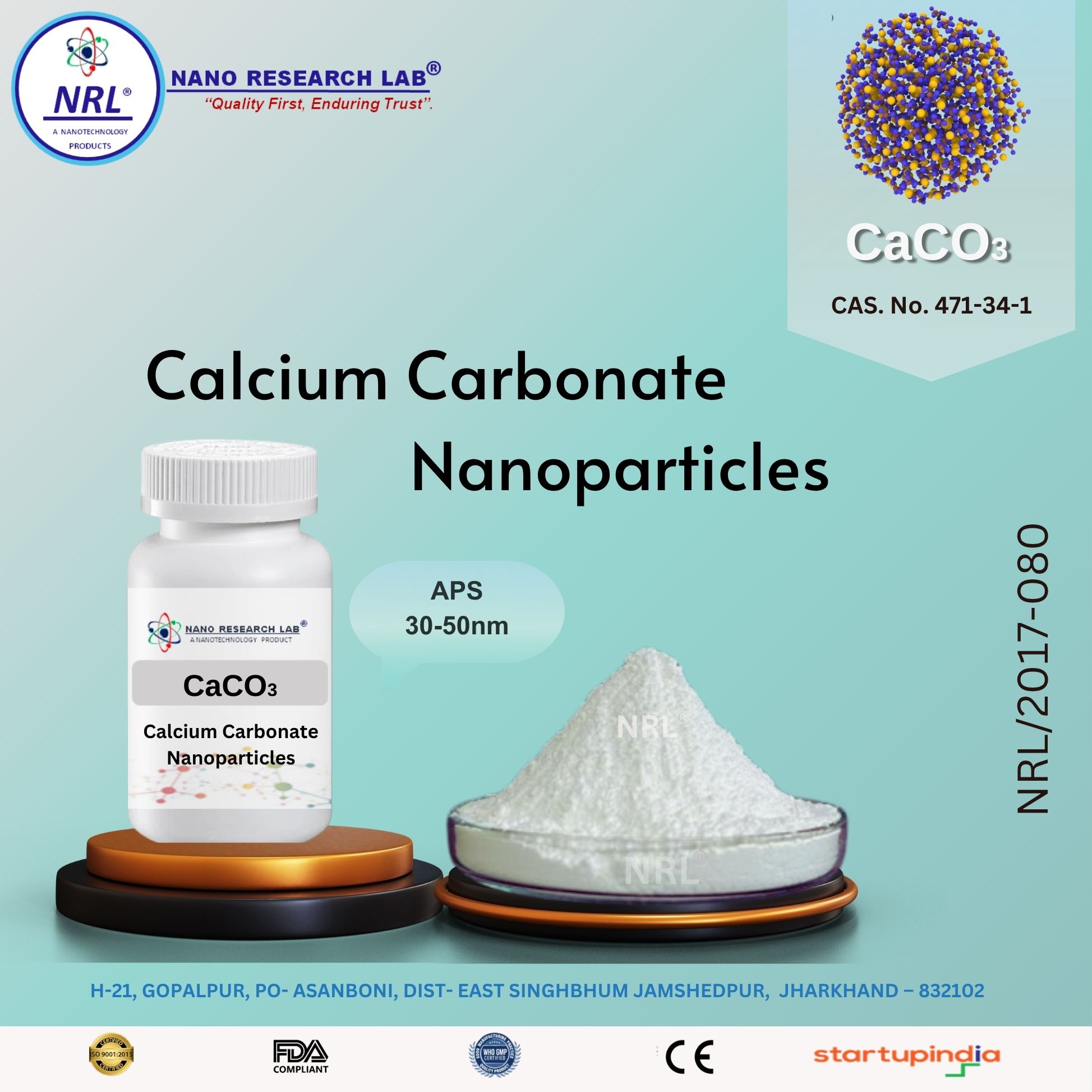 Calcium Carbonate Nanoparticles/Nanopowder (CaCO3, 30-50nm, purity: 99.5%)
