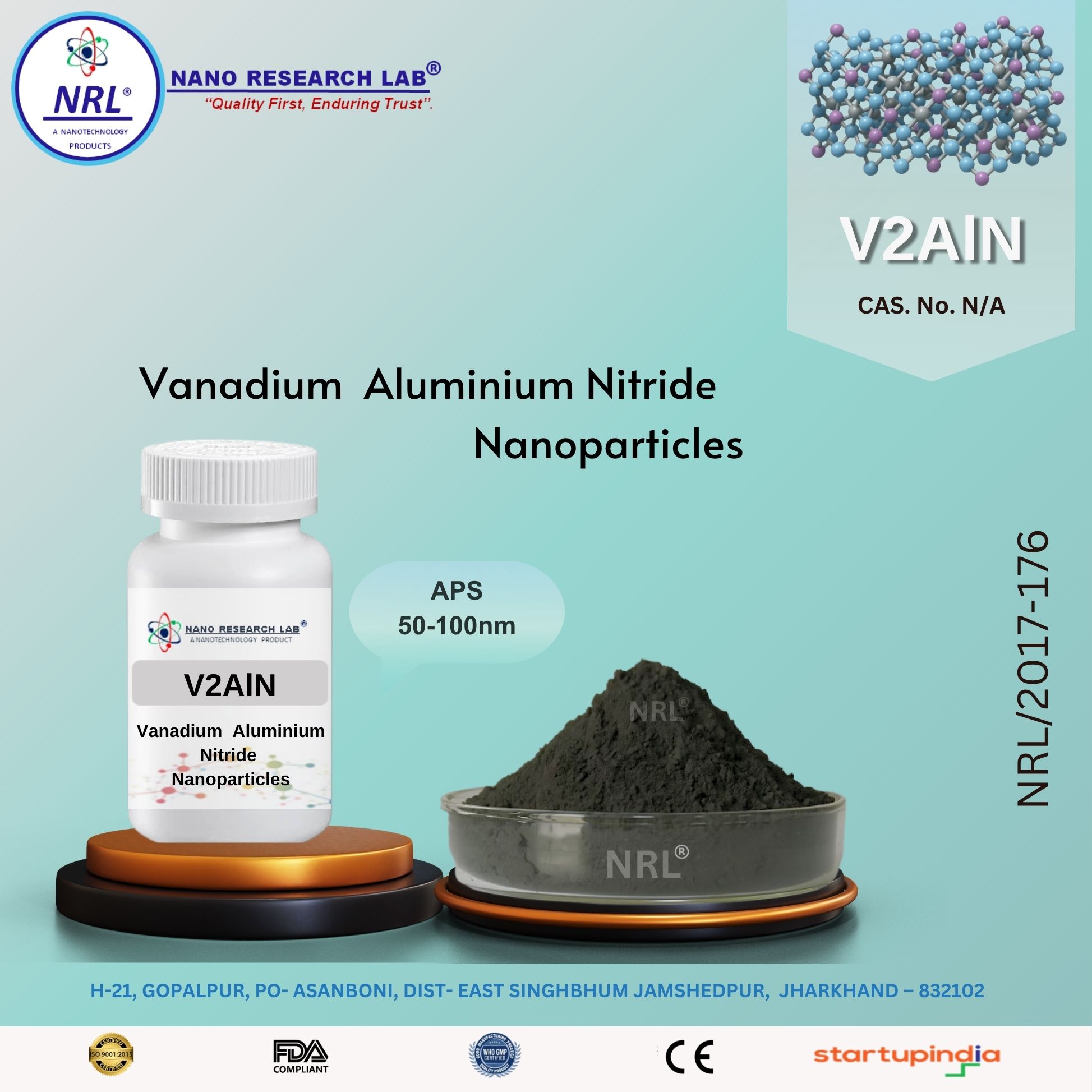 Vanadium aluminium Nitride Nanoparticles / Nanopowder (V2AlN, 50-100nm, Purity: >99%)