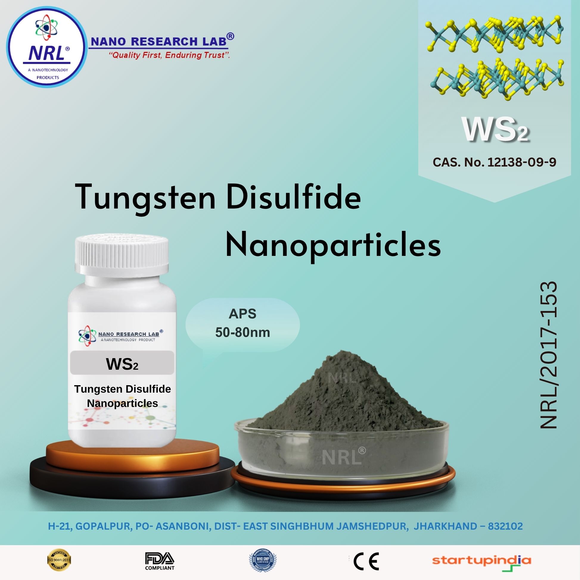 Tungsten Disulfide Nanoparticles /Nanopowder (WS2, 50-80nm, 99.5%)
