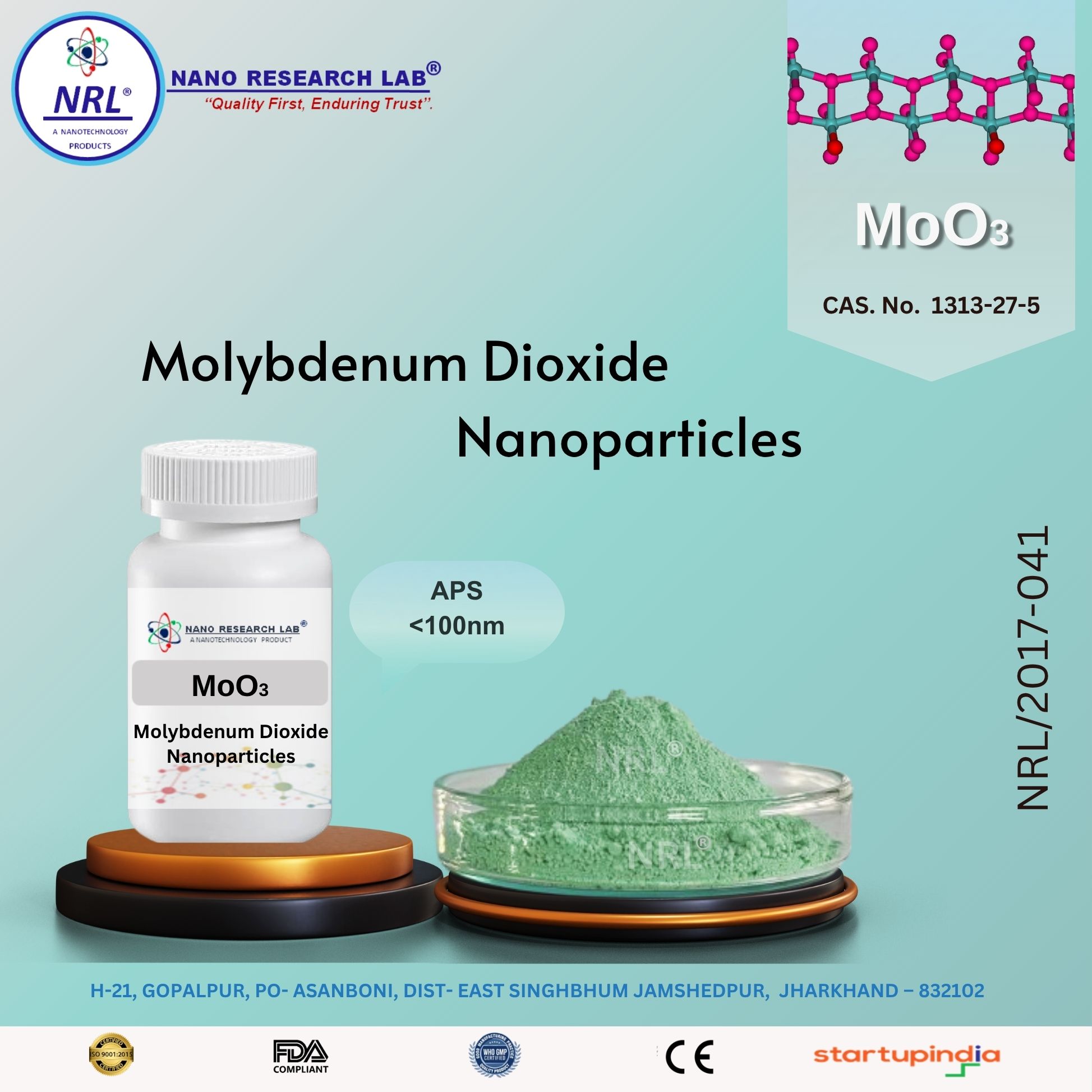 Molybdenum Dioxide MoO3 Nanopowder / Nanoparticles (<100nm,Purity 99.5%)                                                                                                     