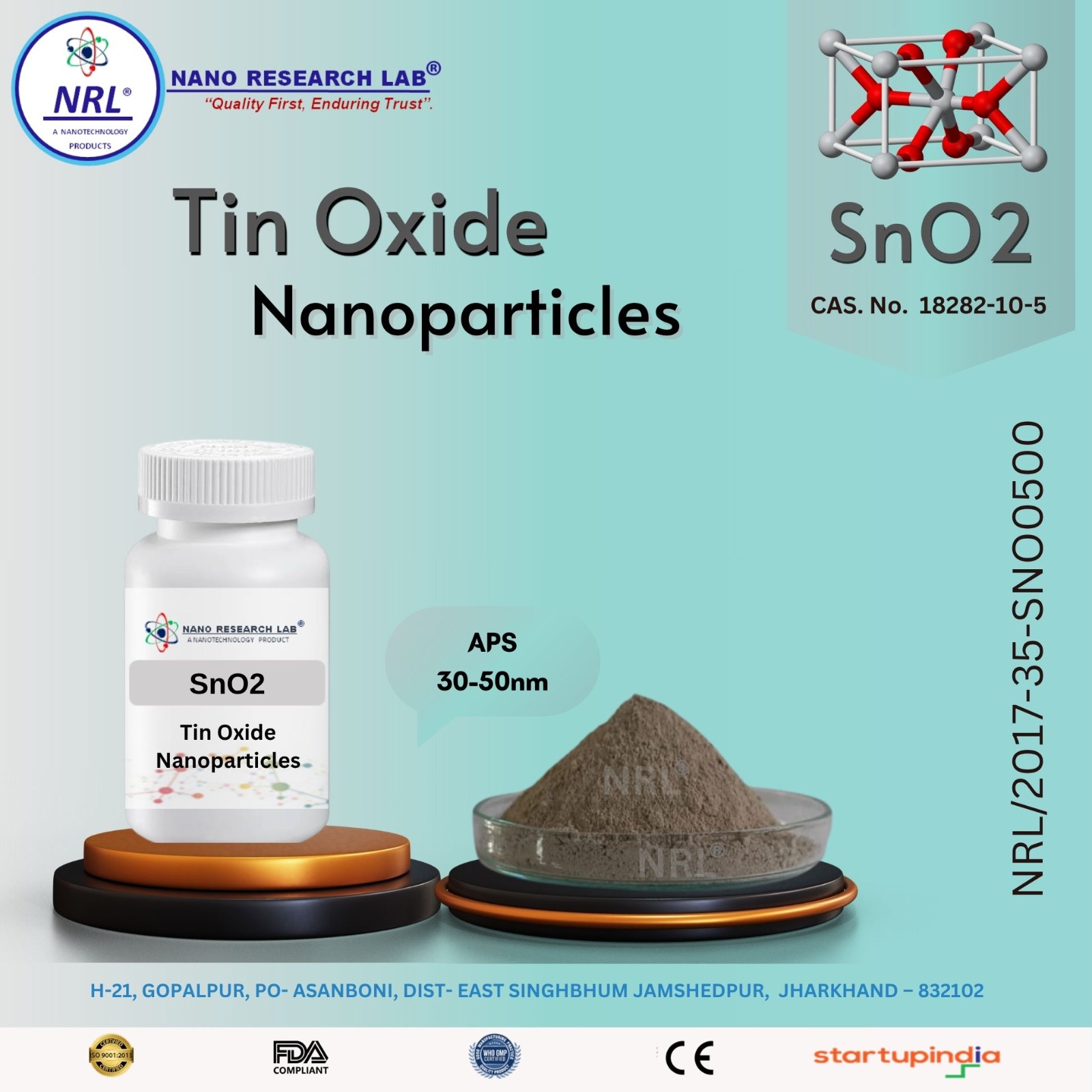 Tin Oxide Nanoparticles/Nanopowder (SnO2, 30-50nm, purity 99.9% )