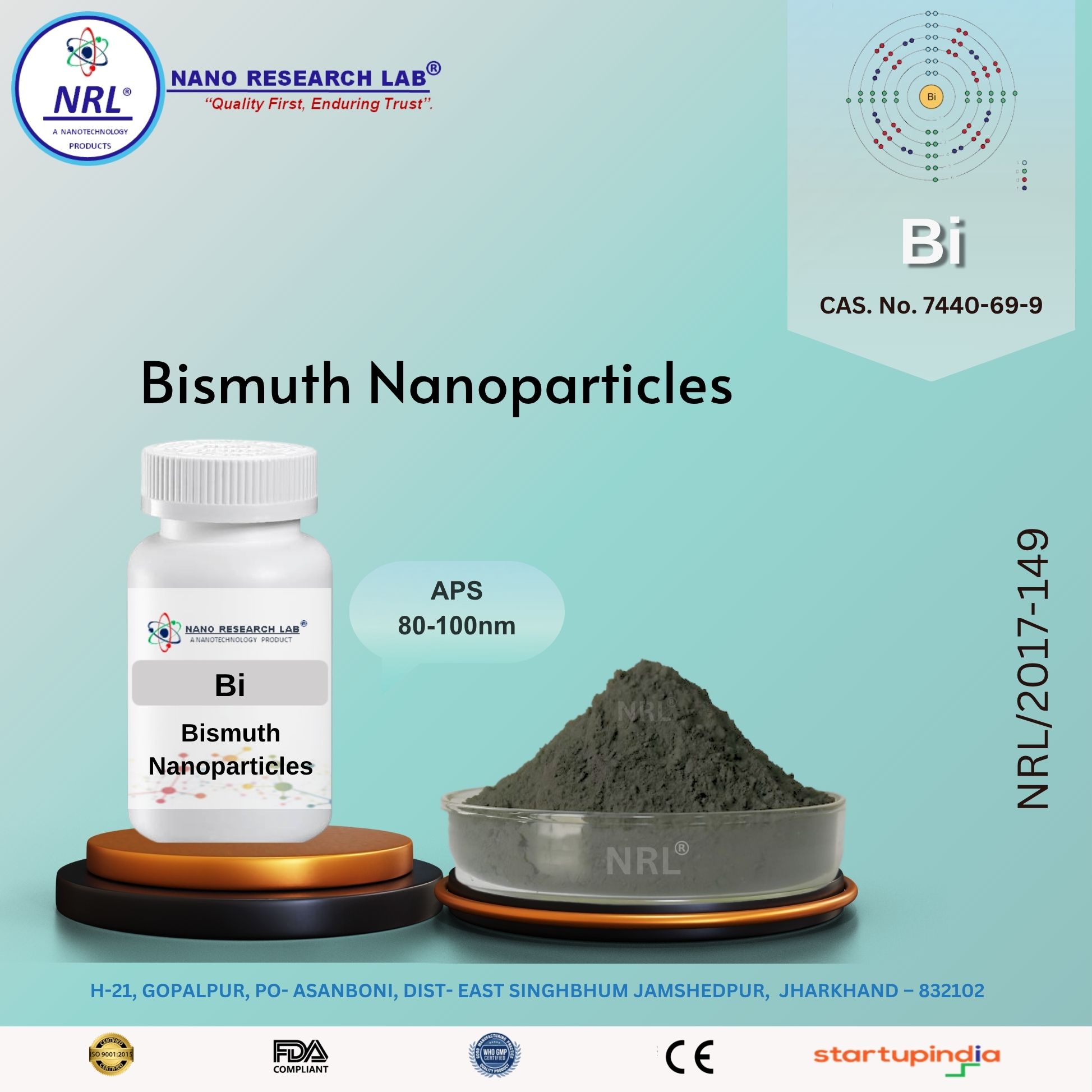 Bismuth Nanoparticles / Nanopowder (Bi, 80–100 nm, Purity ≥99.5%)