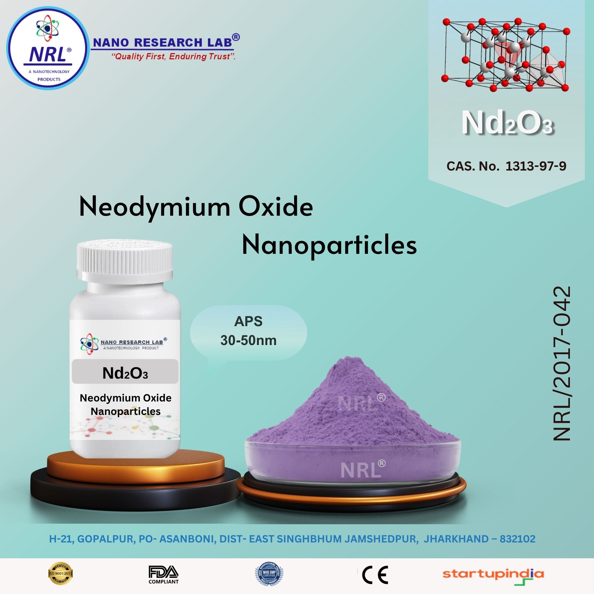 Neodynium Oxide Nanoparticles/Nanopowder (Nd2O3, 30-50nm, Purity 99.5%)