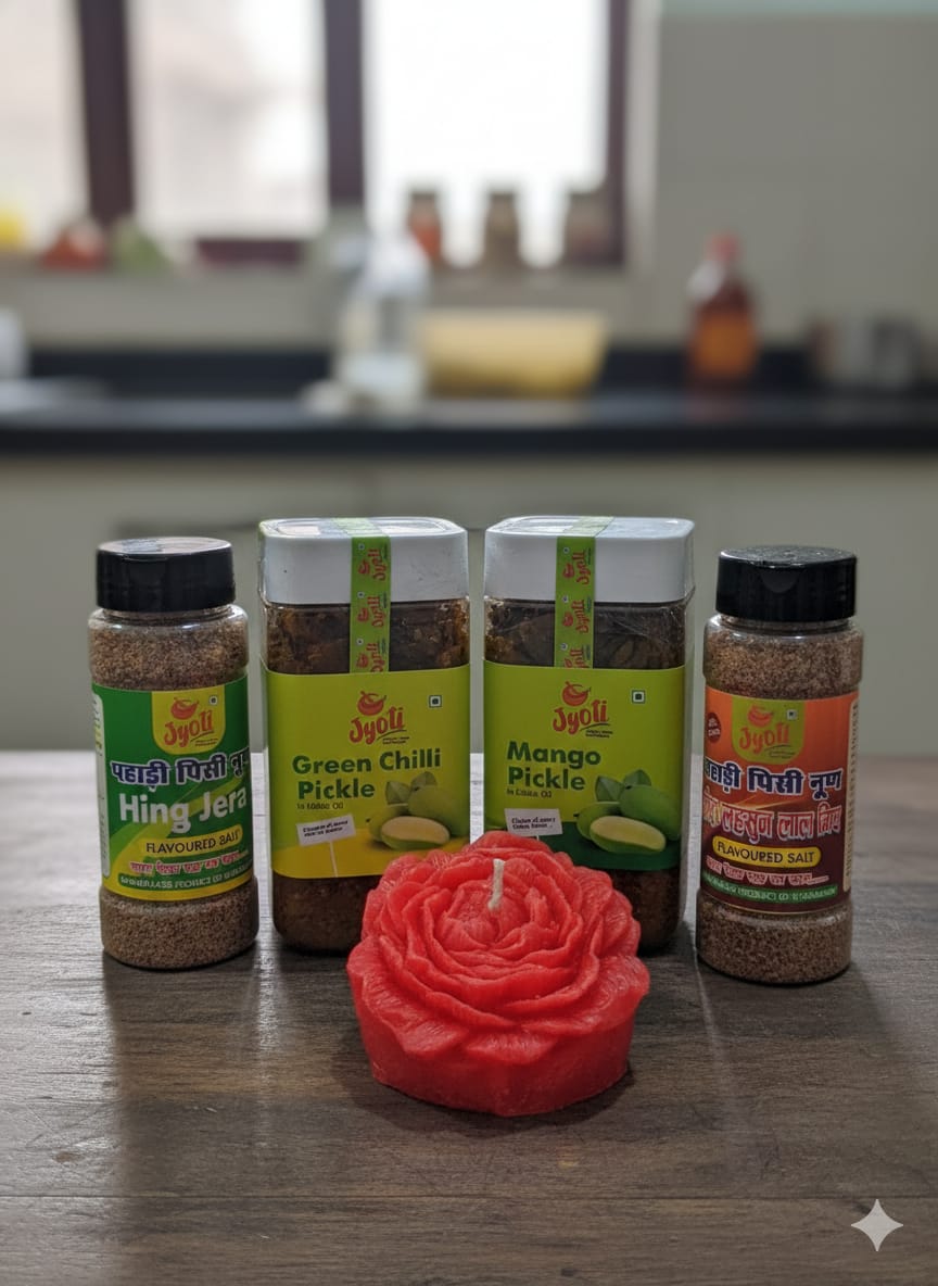 Jyoti Pickles And Phadi Pisi Noon Combo Free Rose Candle Inside.