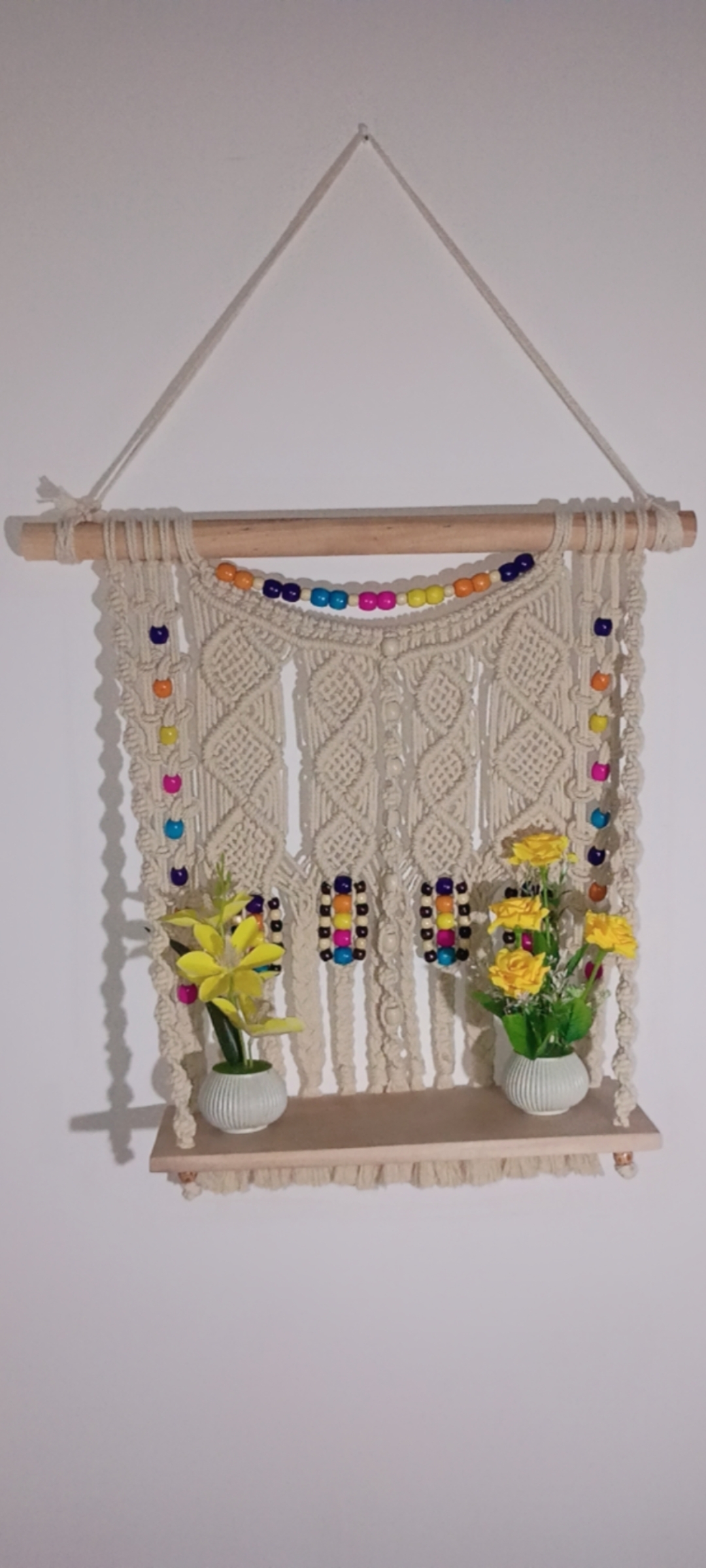 Handmade macrame wall hanging shelf